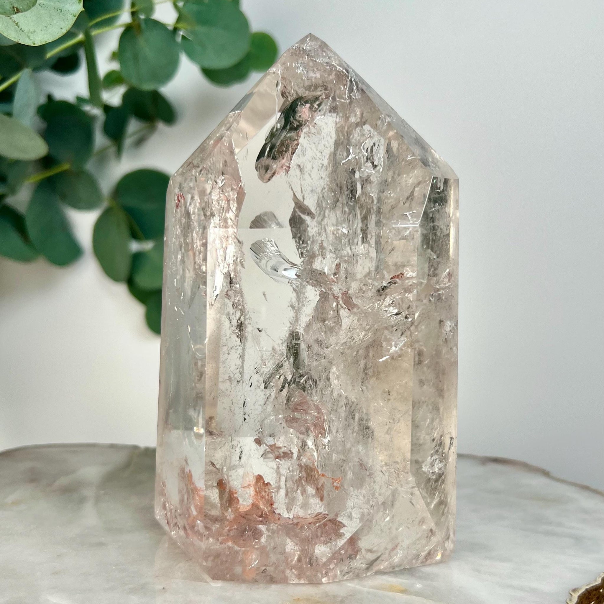 Grade AA Grey-Blue Lemurian Tower | Iron • Rainbows • Rare Lodolite | Grey Blue Mine, Diamantina, Brazil GBL02, 1.083kg