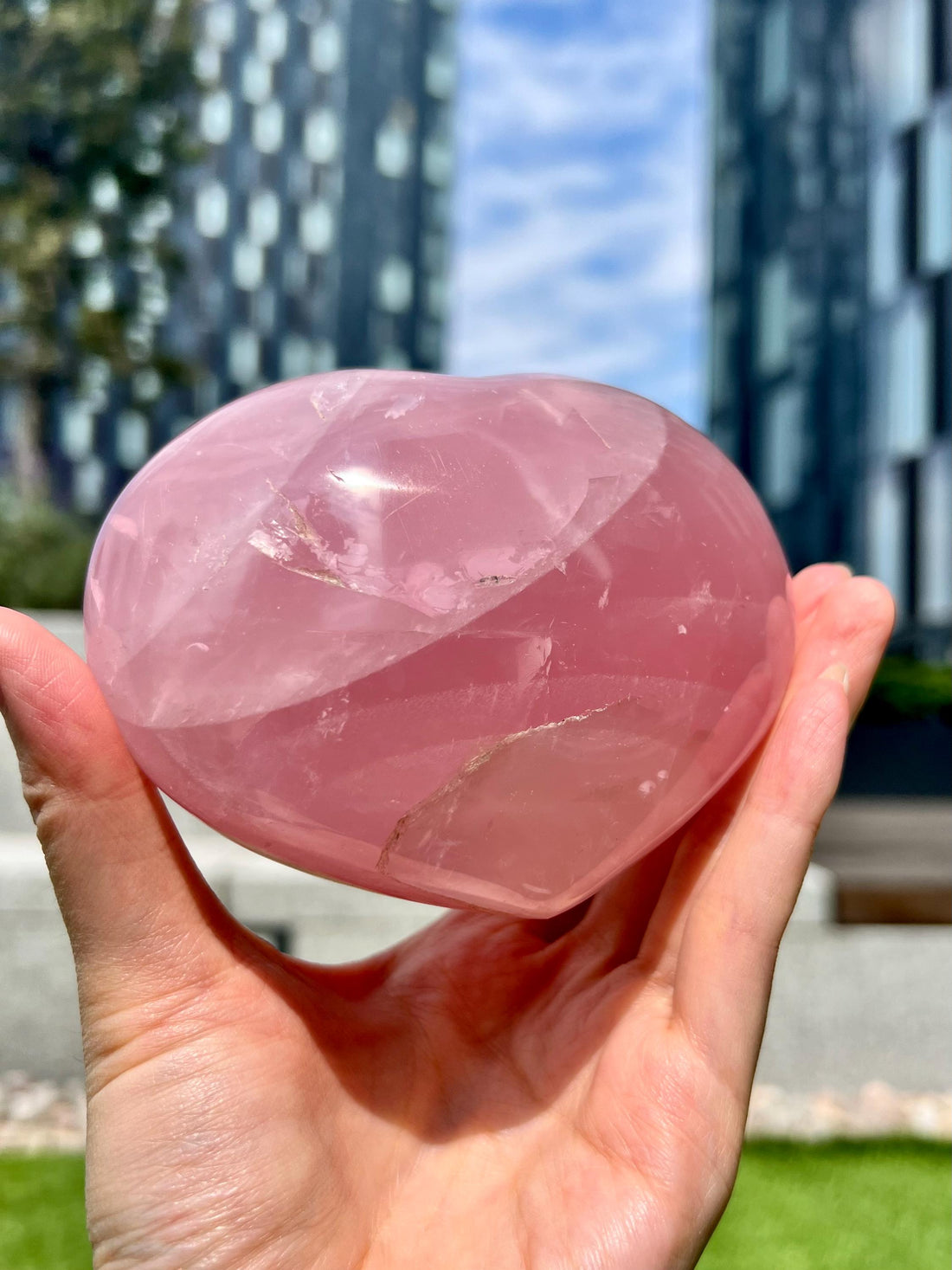 Grade AA Rose Quartz Heart with Iron, Rainbow & Starlight | High-Vibe Crystal from Madagascar | Love • Healing • Radiance, RH19, 726g