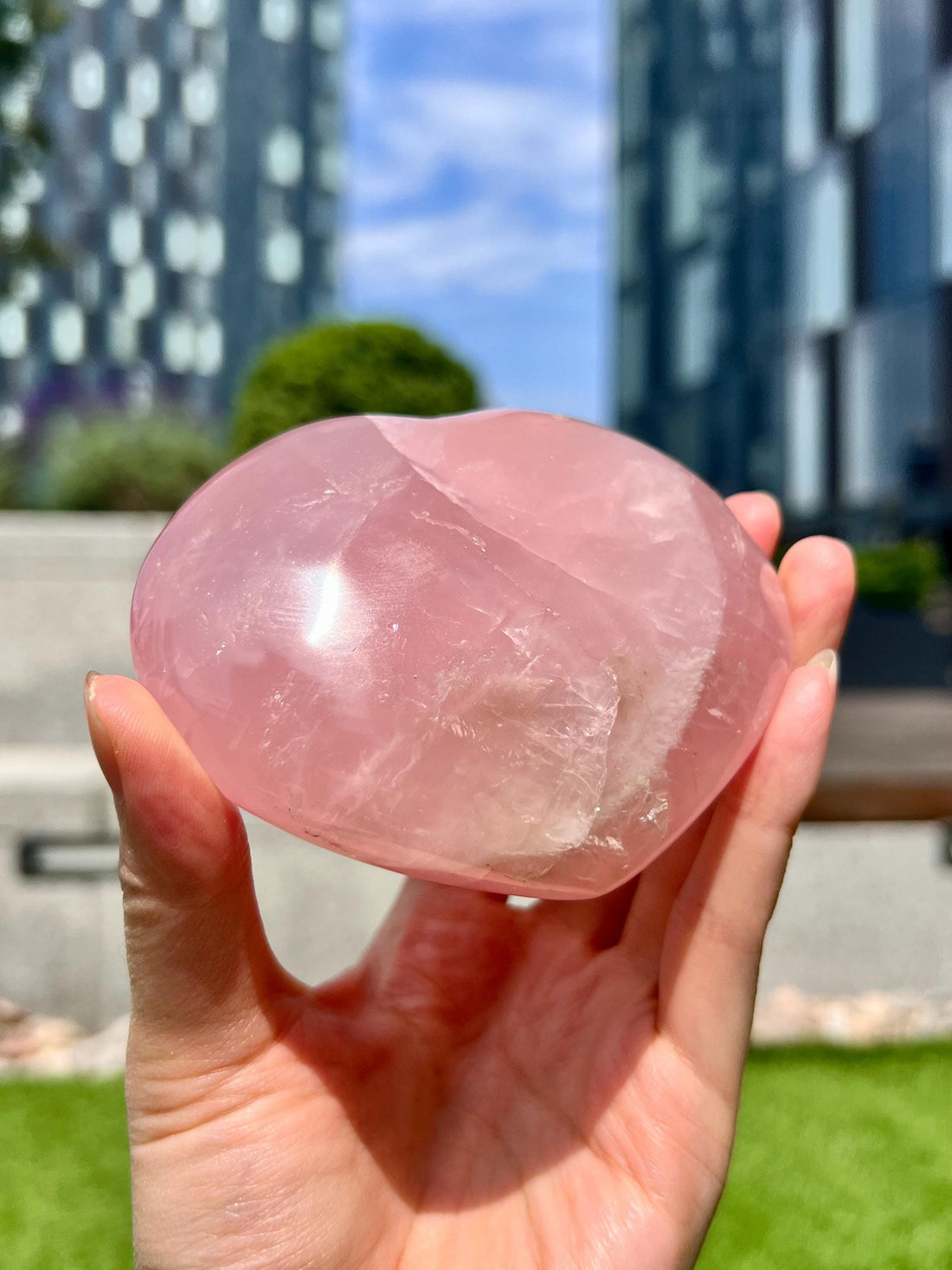 Grade A Rose Quartz Heart with Iron, Rainbow & Starlight | High-Vibe Crystal from Madagascar | Love • Healing • Radiance, RH20, 363g
