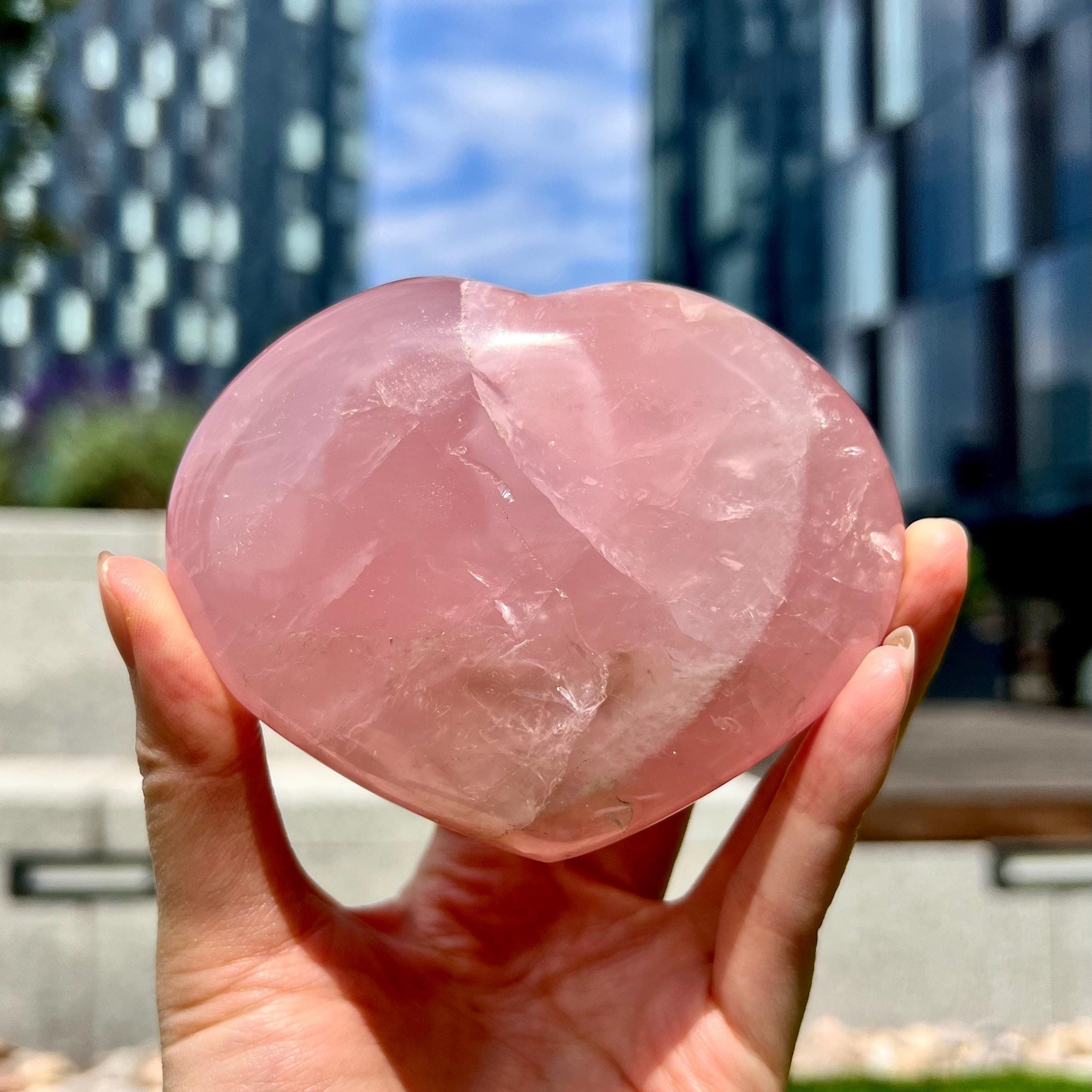 Grade A Rose Quartz Heart with Iron, Rainbow & Starlight | High-Vibe Crystal from Madagascar | Love • Healing • Radiance, RH20, 363g