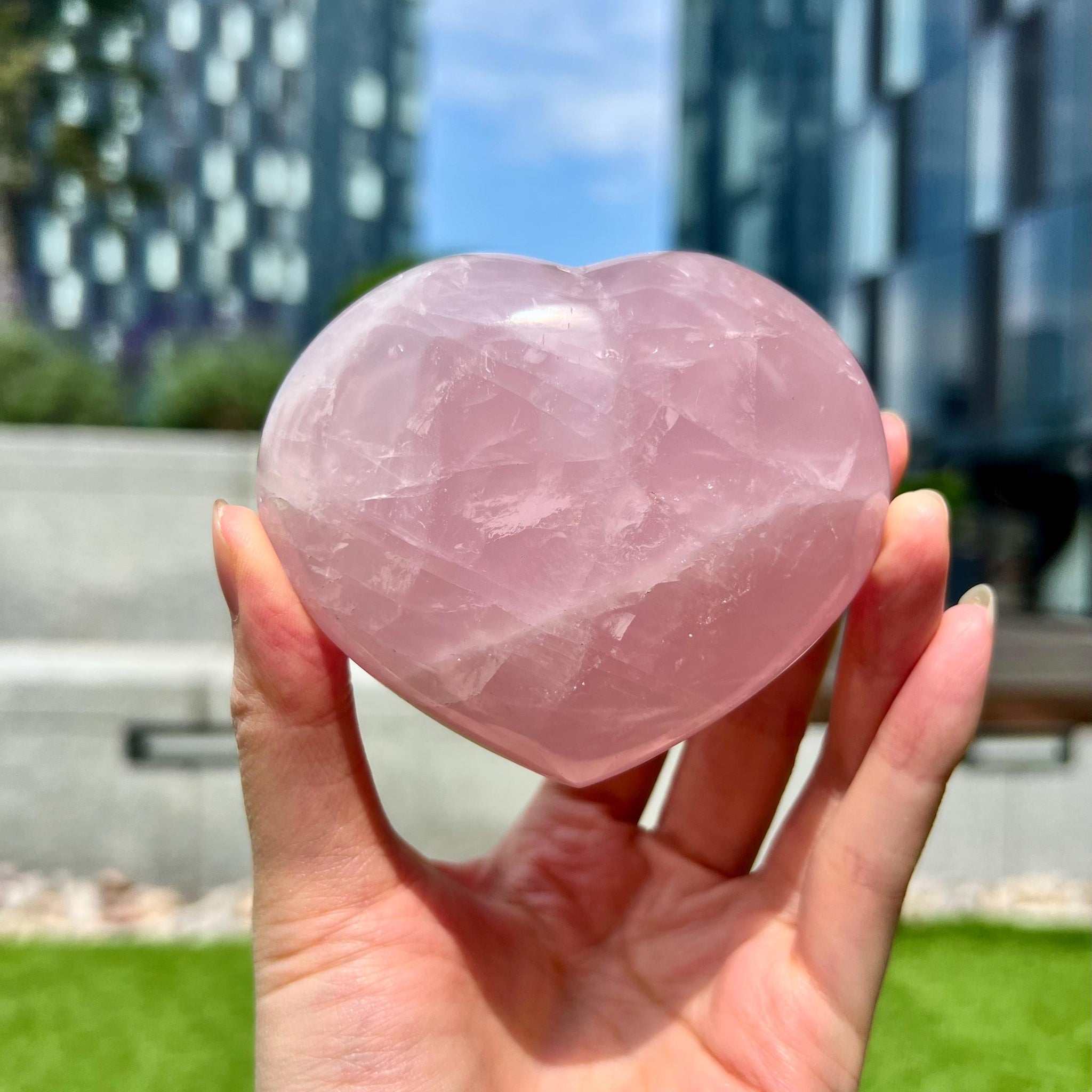 Grade A Rose Quartz Heart with Iron, Rainbow & Starlight | High-Vibe Crystal from Madagascar | Love • Healing • Radiance, RH22, 319g