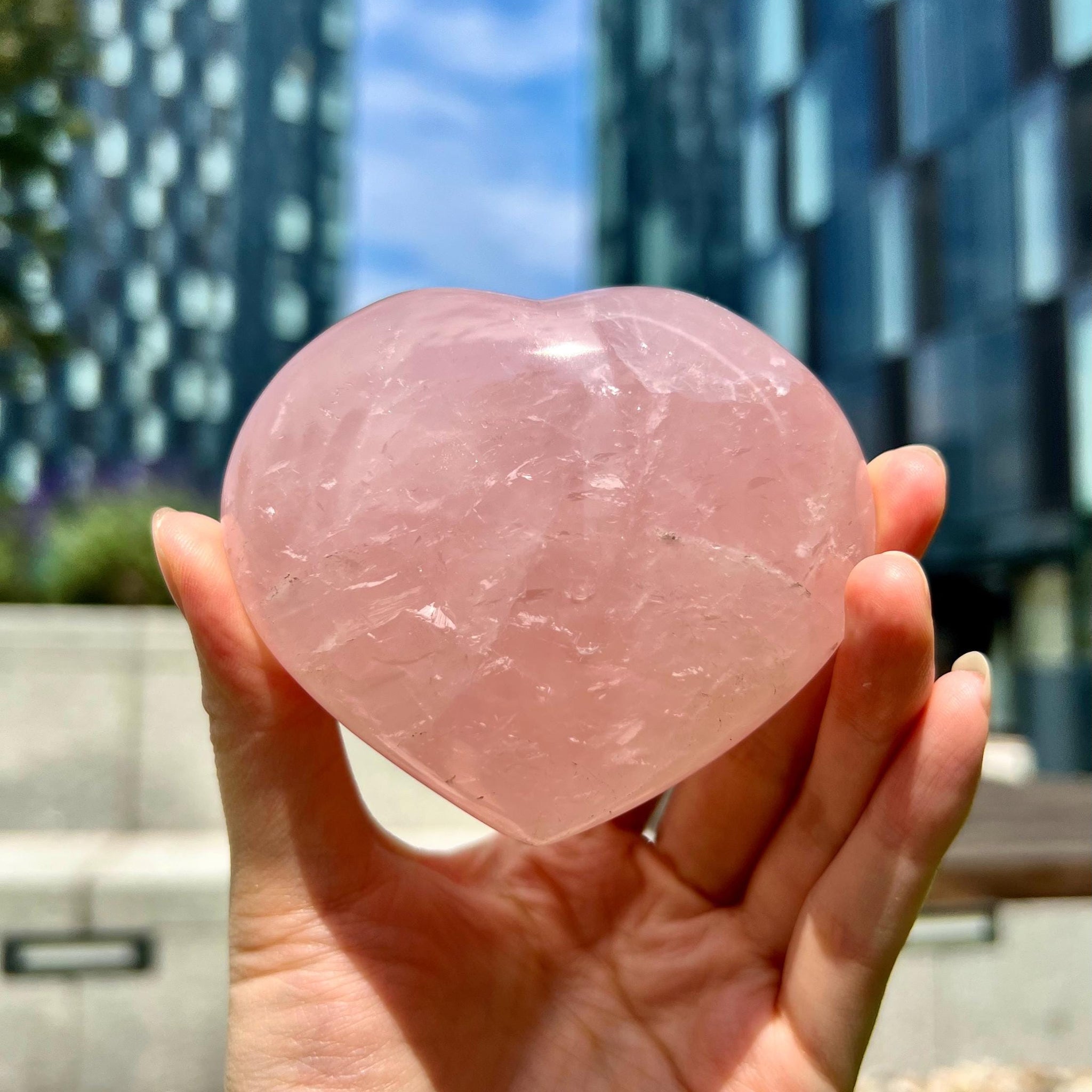 Grade A Rose Quartz Heart with Rainbow & Starlight | High-Vibe Crystal from Madagascar | Love • Healing • Radiance, RH25, 295g