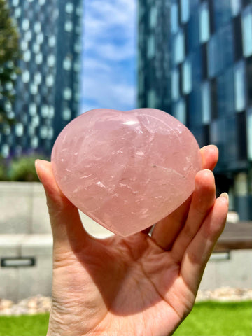 Grade A Rose Quartz Heart with Rainbow & Starlight | High-Vibe Crystal from Madagascar | Love • Healing • Radiance, RH25, 295g