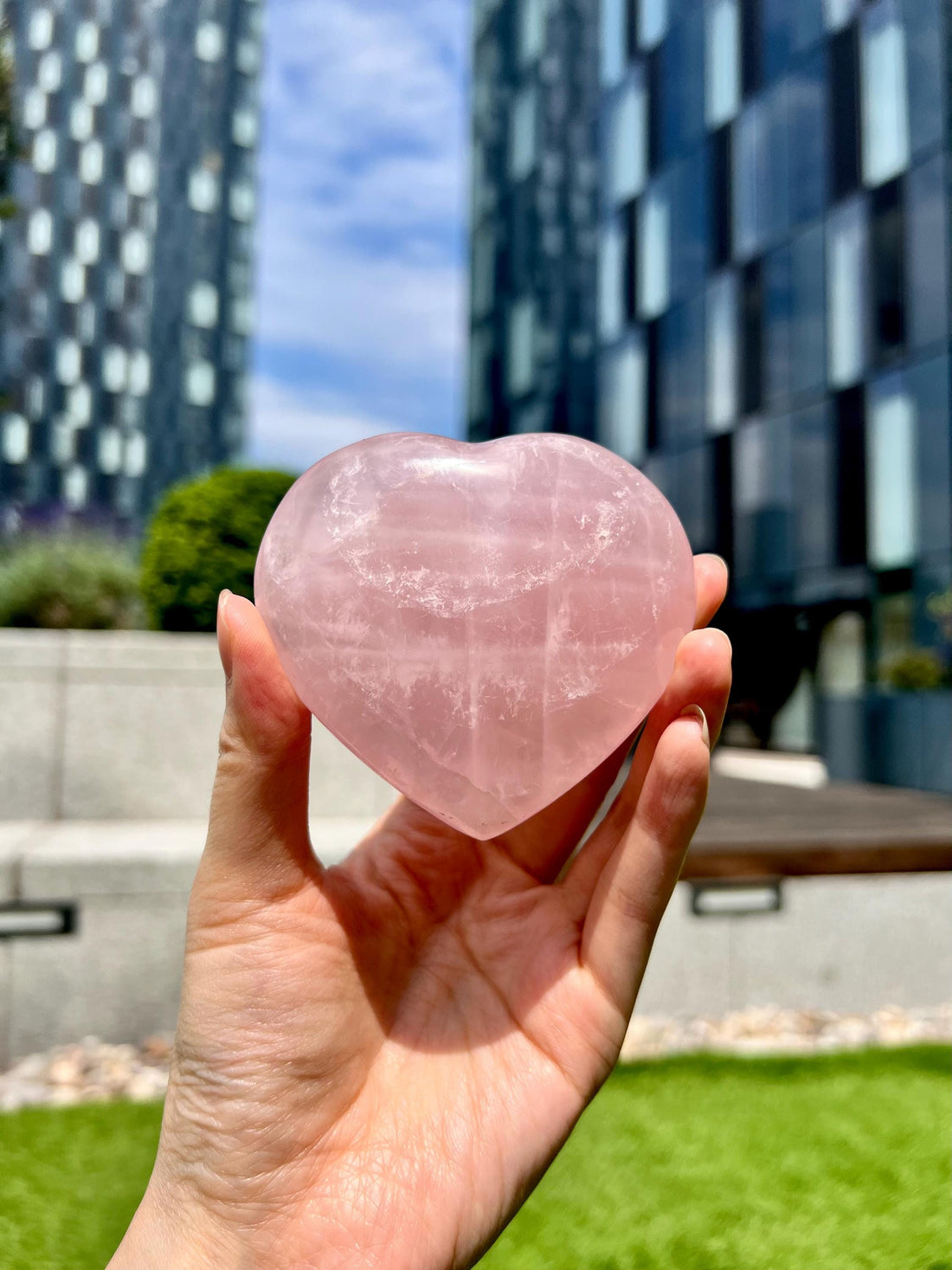 Grade A Rose Quartz Heart with Rainbow & Starlight | High-Vibe Crystal from Madagascar | Love • Healing • Radiance, RH26, 205g