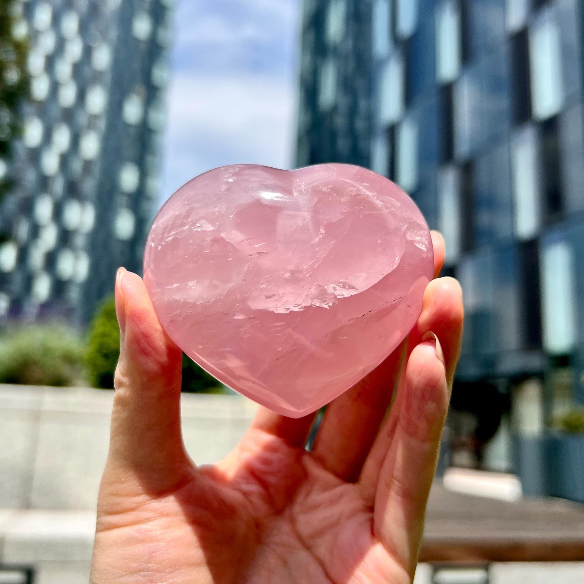 Grade A+ Rose Quartz Heart with Iron, Rainbow & Starlight | High-Vibe Crystal from Madagascar | Love • Healing • Radiance, RH29, 219g