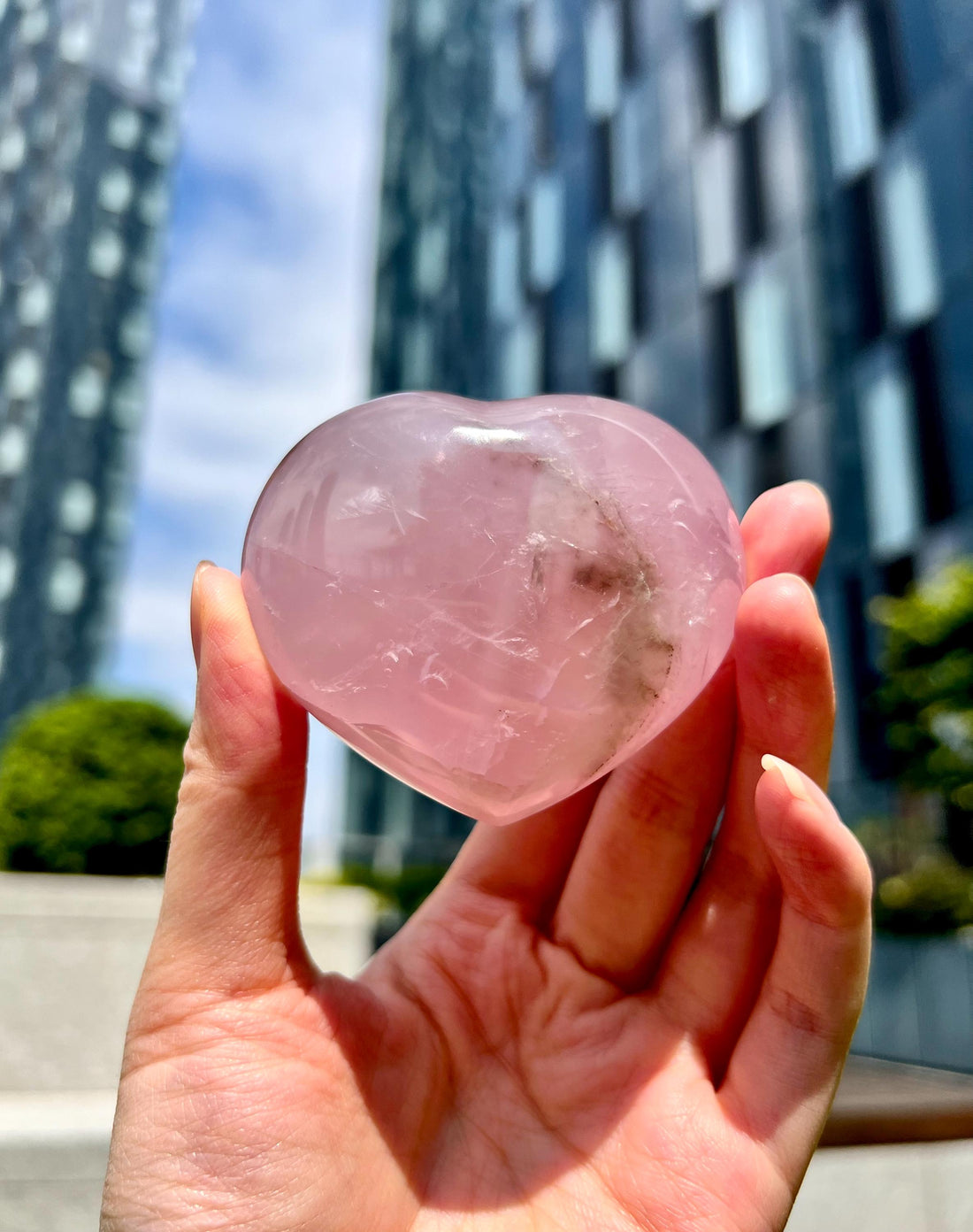 Grade A+ Rose Quartz Heart with Iron, Rainbow & Starlight | High-Vibe Crystal from Madagascar | Love • Healing • Radiance, RH30, 186g