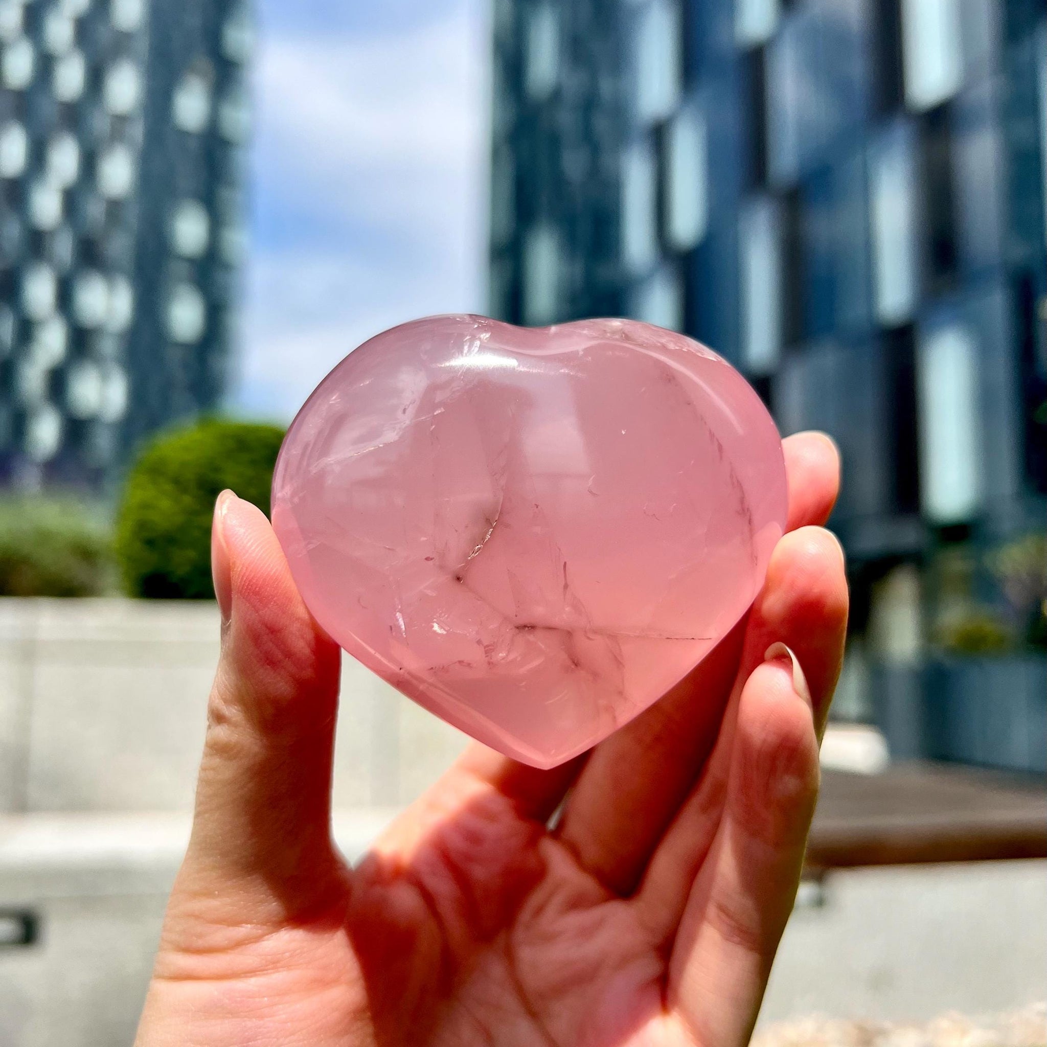 Grade A+ Rose Quartz Heart with Iron, Rainbow & Starlight | High-Vibe Crystal from Madagascar | Love • Healing • Radiance, RH31, 155g