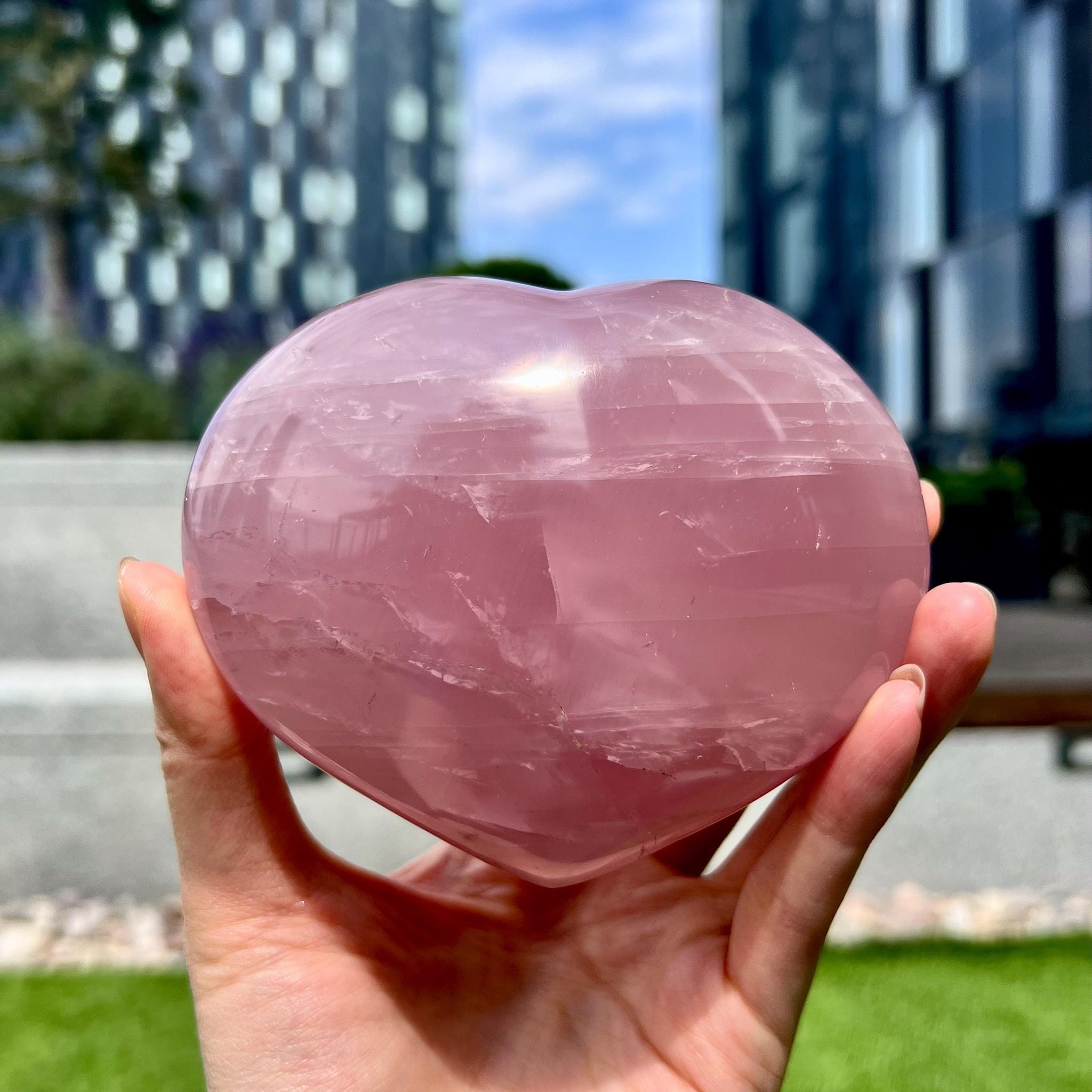 Grade A Rose Quartz Heart with Iron, Rainbow & Starlight | High-Vibe Crystal from Madagascar | Love • Healing • Radiance, RH18, 653g