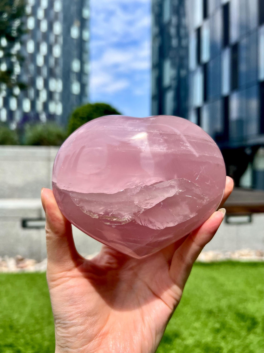 Grade A Rose Quartz Heart with Iron, Rainbow & Starlight | High-Vibe Crystal from Madagascar | Love • Healing • Radiance, RH18, 653g