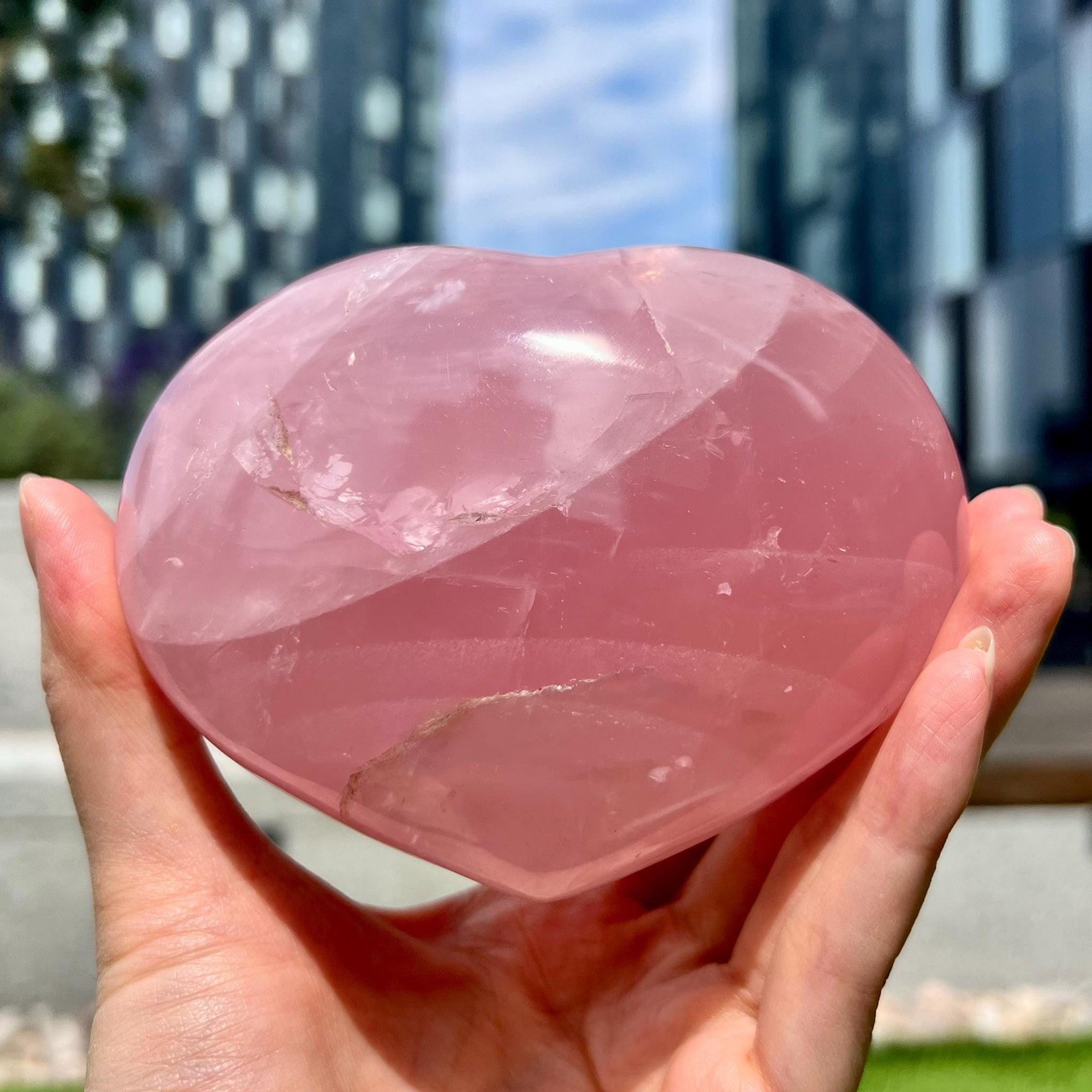 Grade AA Rose Quartz Heart with Iron, Rainbow & Starlight | High-Vibe Crystal from Madagascar | Love • Healing • Radiance, RH19, 726g