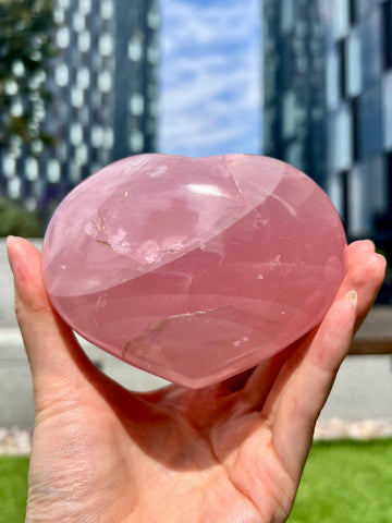 Grade AA Rose Quartz Heart with Iron, Rainbow & Starlight | High-Vibe Crystal from Madagascar | Love • Healing • Radiance, RH19, 726g