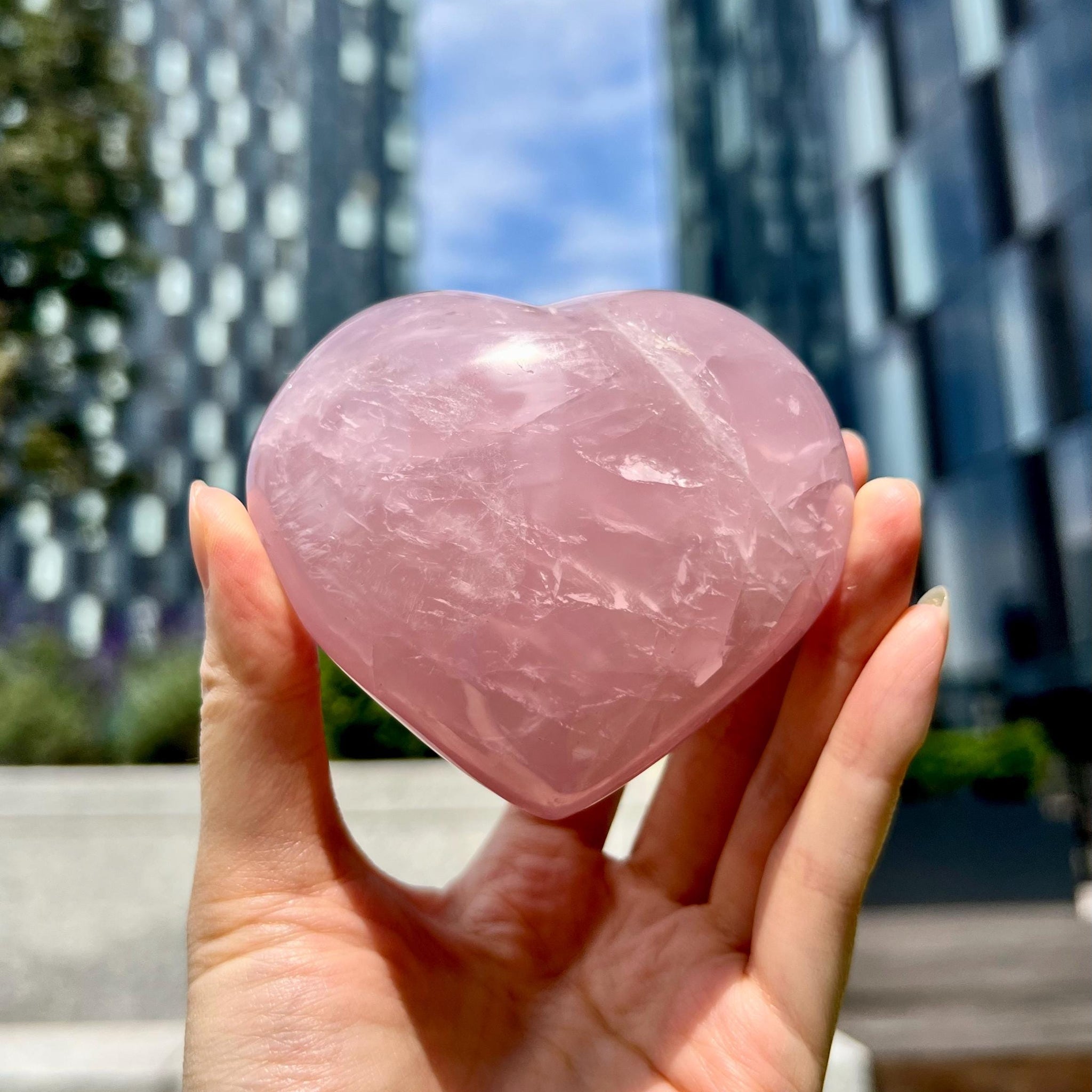 Grade A Rose Quartz Heart with Iron, Rainbow & Starlight | High-Vibe Crystal from Madagascar | Love • Healing • Radiance, RH21, 403g