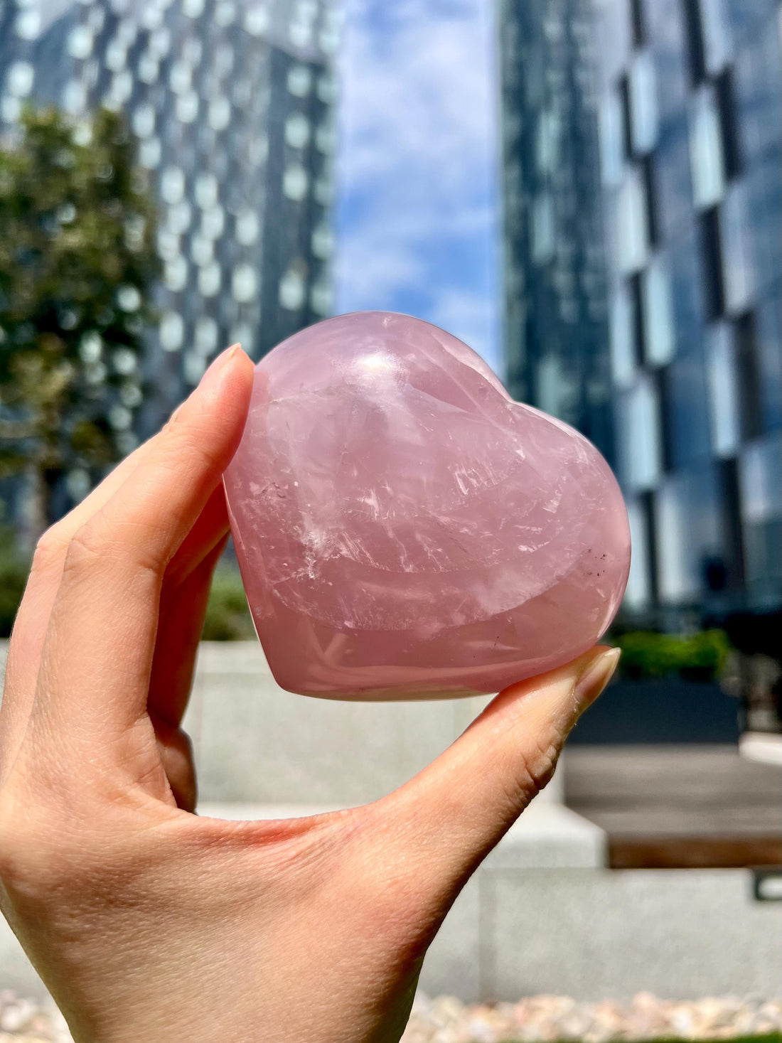Grade A Rose Quartz Heart with Iron, Rainbow & Starlight | High-Vibe Crystal from Madagascar | Love • Healing • Radiance, RH21, 403g