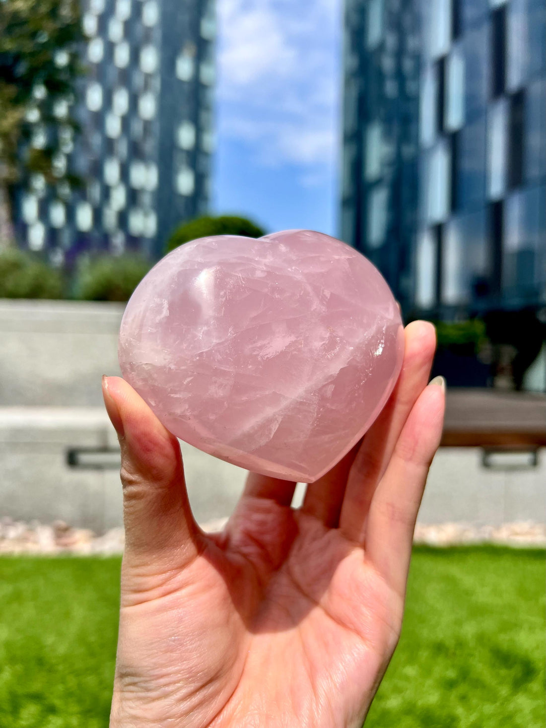 Grade A Rose Quartz Heart with Iron, Rainbow & Starlight | High-Vibe Crystal from Madagascar | Love • Healing • Radiance, RH22, 319g