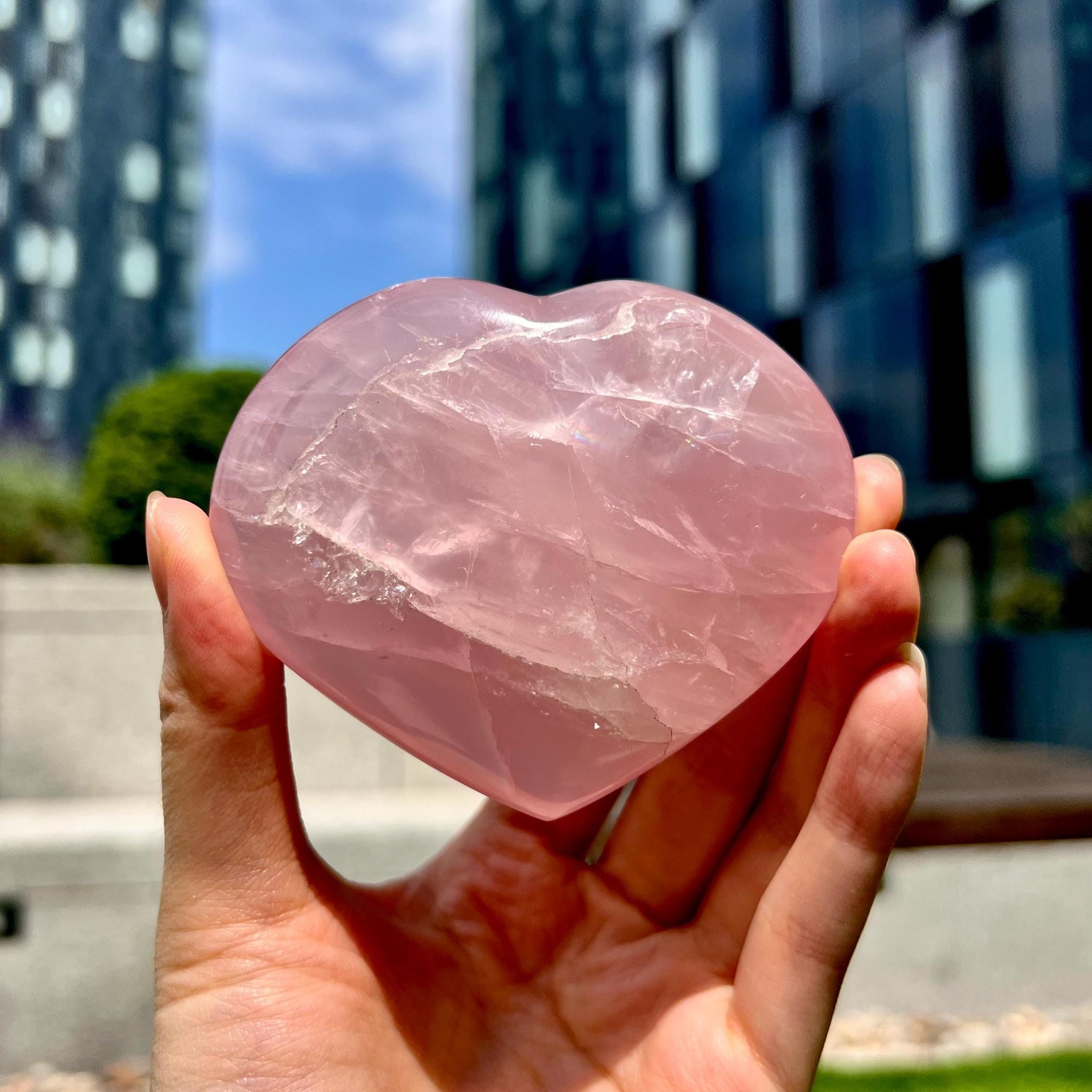 Grade A+ Rose Quartz Heart with Iron, Rainbow & Starlight | High-Vibe Crystal from Madagascar | Love • Healing • Radiance, RH23, 220g