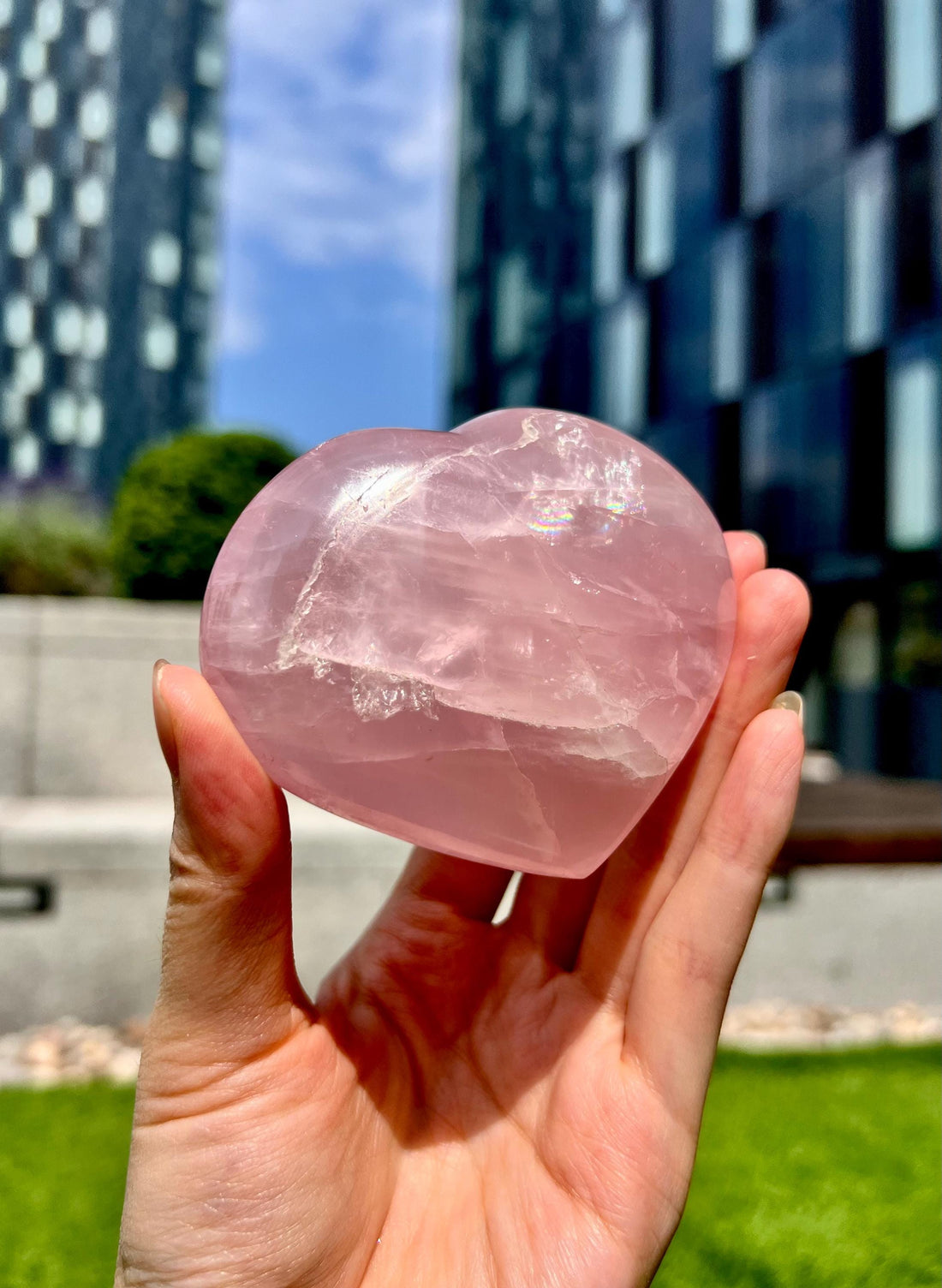 Grade A+ Rose Quartz Heart with Iron, Rainbow & Starlight | High-Vibe Crystal from Madagascar | Love • Healing • Radiance, RH23, 220g