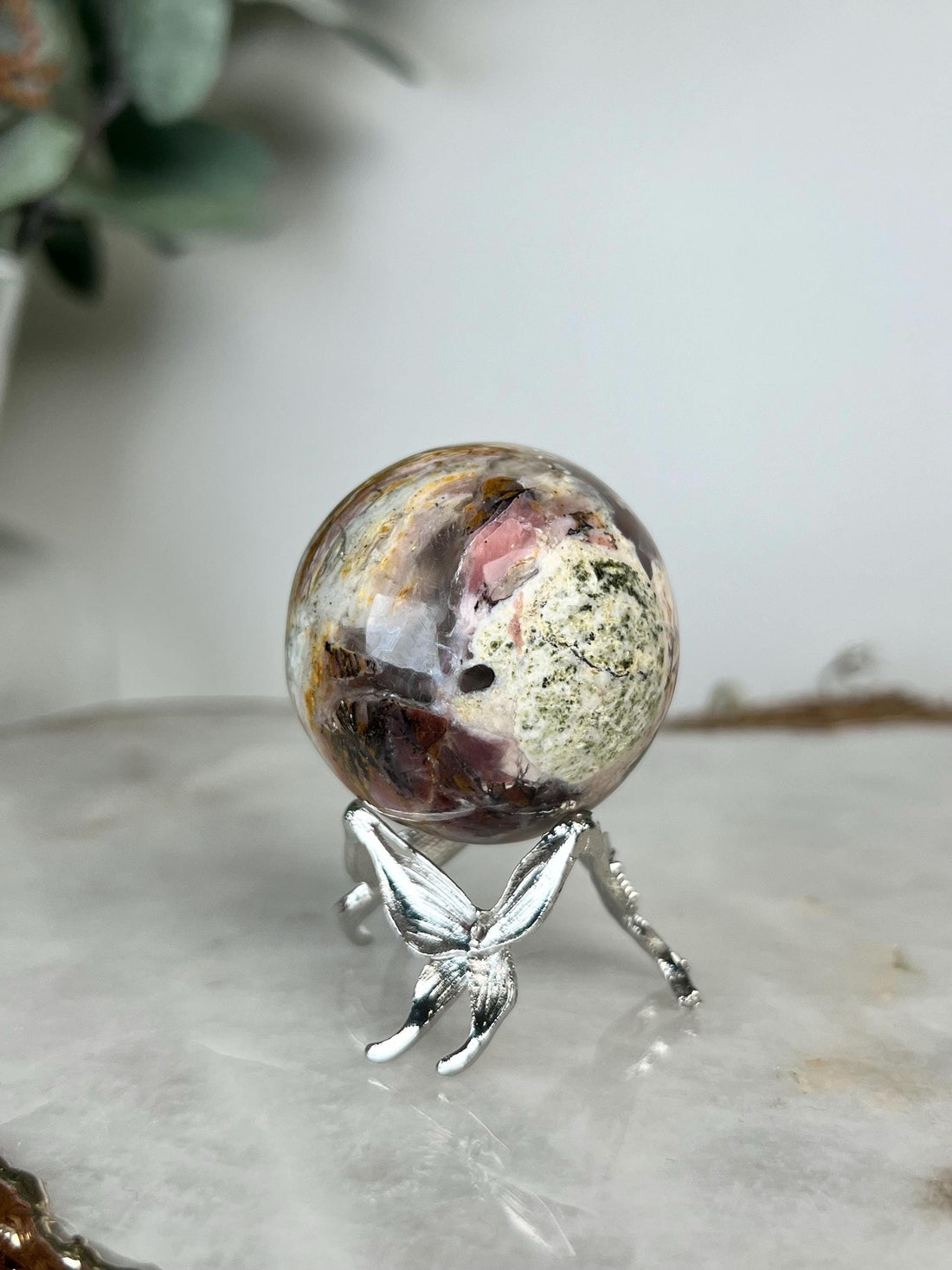 Grade A Pink Opal Sphere from Peru, Organic Hand-Polished, Stone of the Gods, Heart Healing,Spiritual Protection, Ancestral Wisdom PS03, 82g