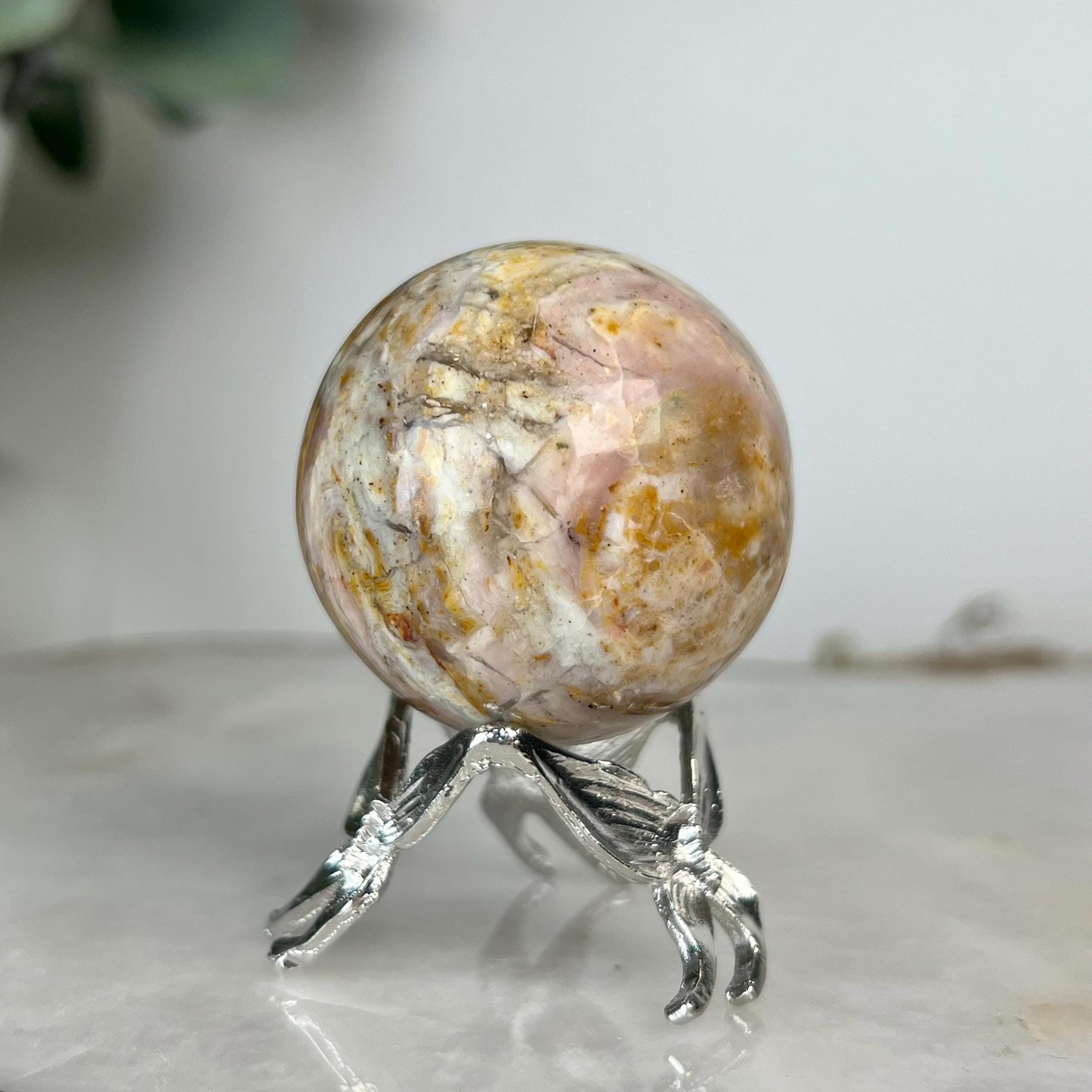 Grade A Pink Opal Sphere from Peru, Organic Hand-Polished, Stone of the Gods, Heart Healing,Spiritual Protection, Ancestral Wisdom PS03, 82g