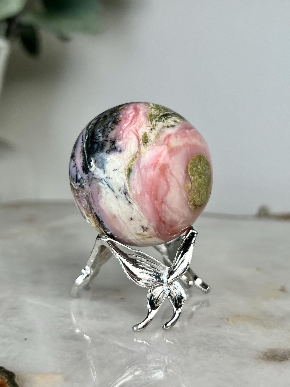 Grade A Pink Opal Sphere from Peru, Organic Hand-Polished, Stone of the Gods, Heart Healing,Spiritual Protection, Ancestral Wisdom PS04, 69g