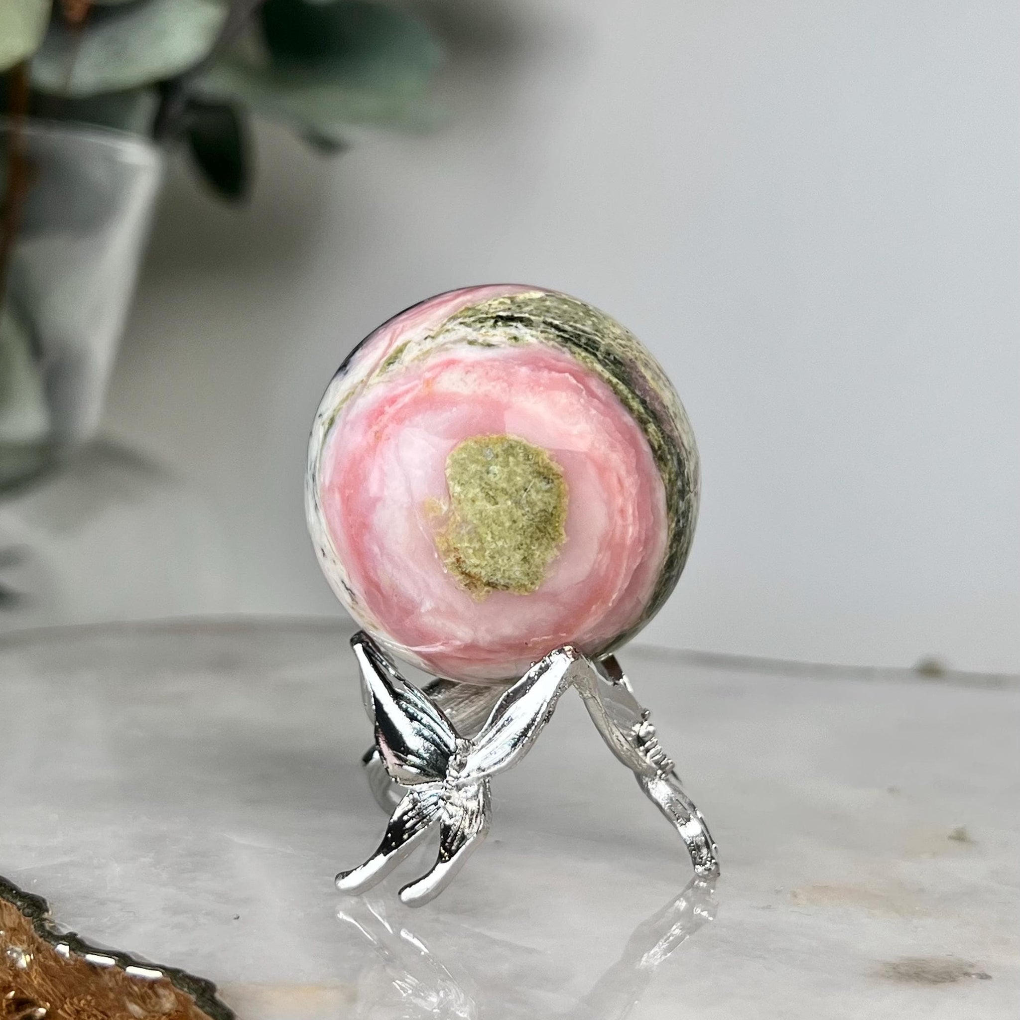 Grade A Pink Opal Sphere from Peru, Organic Hand-Polished, Stone of the Gods, Heart Healing,Spiritual Protection, Ancestral Wisdom PS04, 69g
