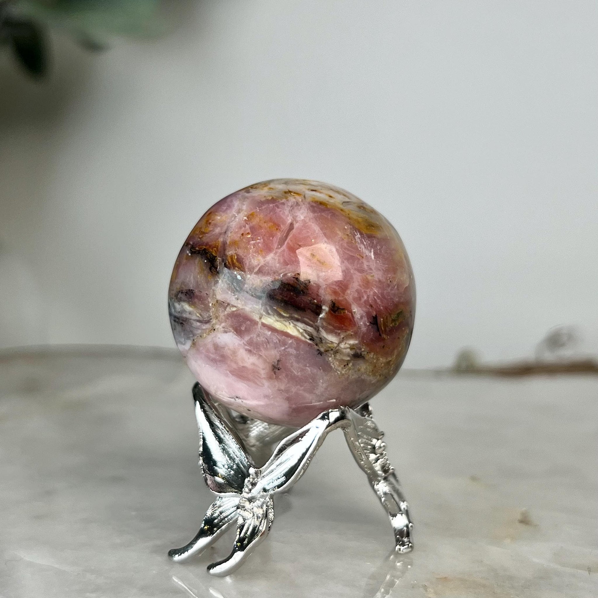 Grade A Pink Opal Sphere from Peru, Organic Hand-Polished, Stone of the Gods, Heart Healing,Spiritual Protection, Ancestral Wisdom PS06, 55g