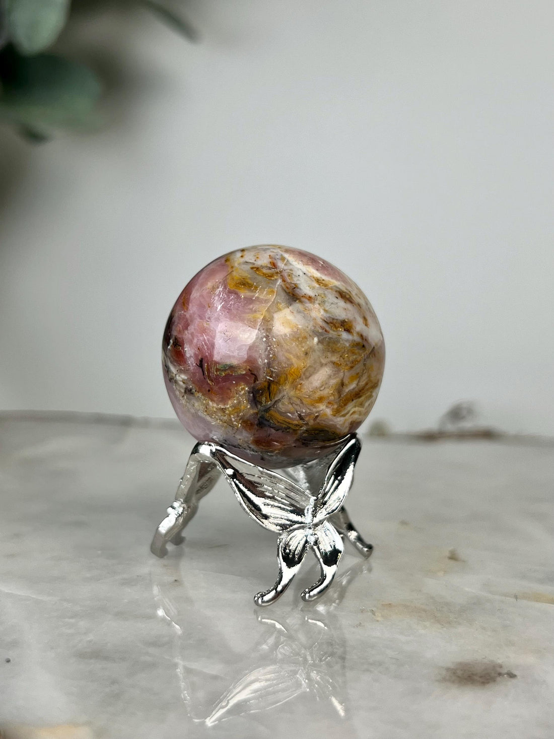 Grade A Pink Opal Sphere from Peru, Organic Hand-Polished, Stone of the Gods, Heart Healing,Spiritual Protection, Ancestral Wisdom PS06, 55g