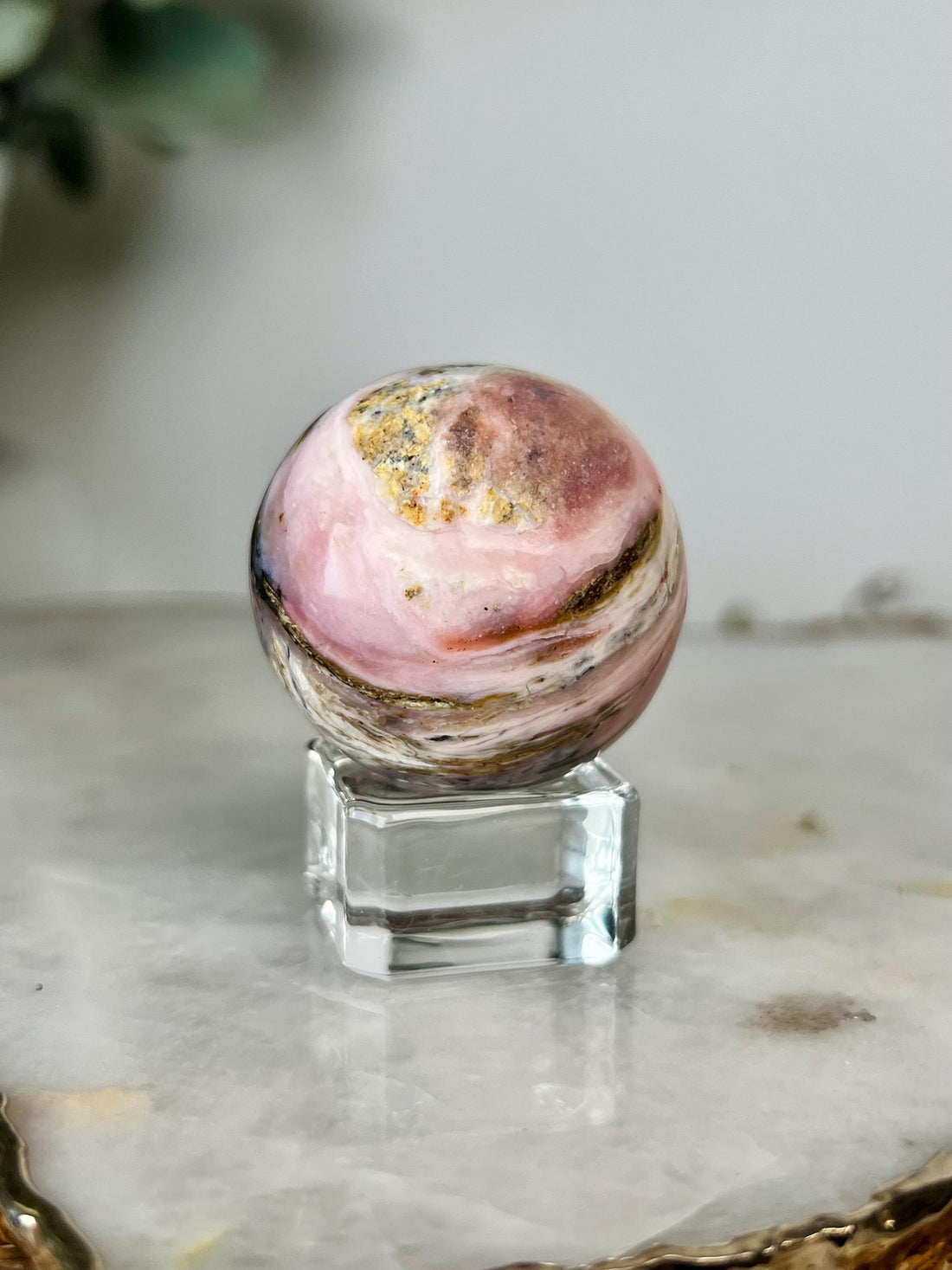 Grade A Pink Opal Sphere from Peru, Organic Hand-Polished, Stone of the Gods, Heart Healing,Spiritual Protection, Ancestral Wisdom PS07, 54g