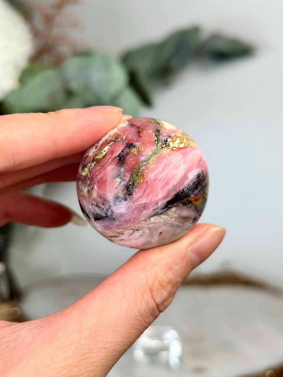 Grade A Pink Opal Sphere from Peru, Organic Hand-Polished, Stone of the Gods, Heart Healing,Spiritual Protection, Ancestral Wisdom PS08, 59g