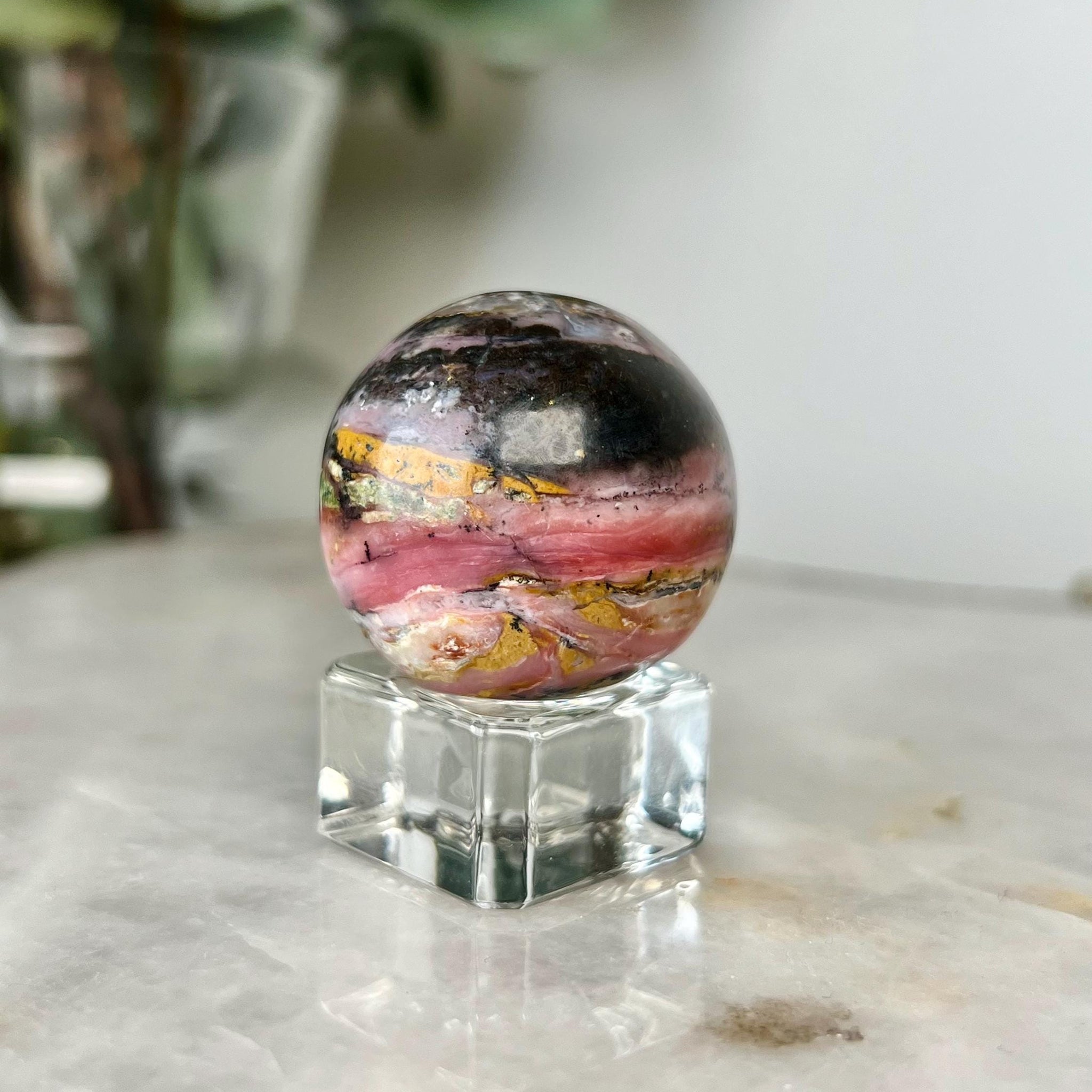 Grade A Pink Opal Sphere from Peru, Organic Hand-Polished, Stone of the Gods, Heart Healing,Spiritual Protection, Ancestral Wisdom PS09, 43g