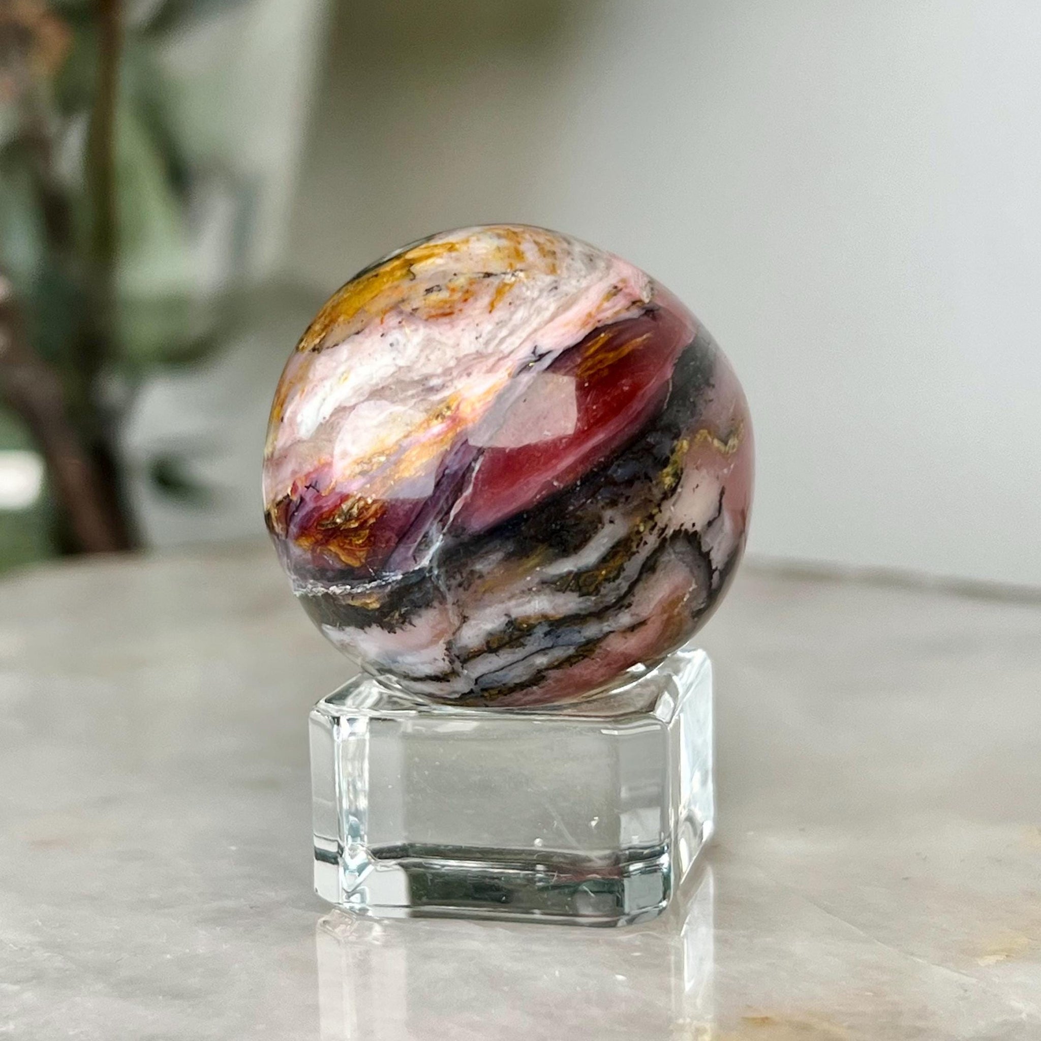 Grade A Pink Opal Sphere from Peru, Organic Hand-Polished, Stone of the Gods, Heart Healing,Spiritual Protection, Ancestral Wisdom PS11, 45g