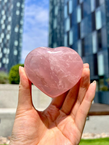 Grade A+ Rose Quartz Heart with Rainbow & Starlight | High-Vibe Crystal from Madagascar | Love • Healing • Radiance, RH27, 231g