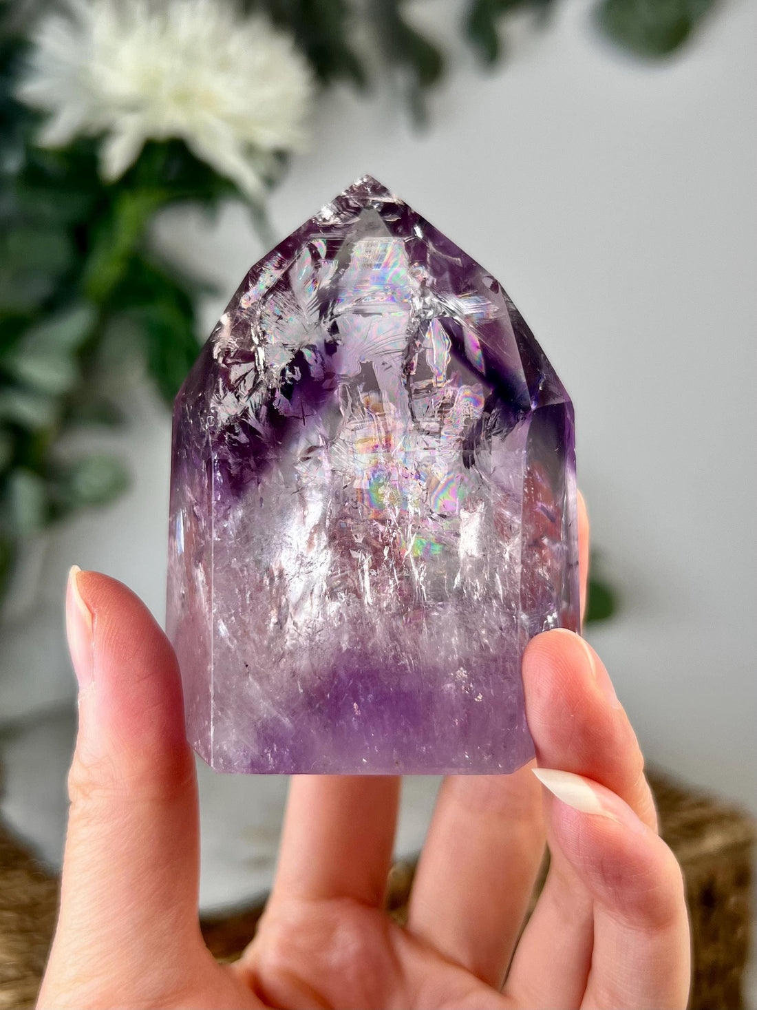 Grade AA Phantom Amethyst Quartz Tower with BIG Rainbows | Bahia Brazil | Energetically Activated PA08, 219g