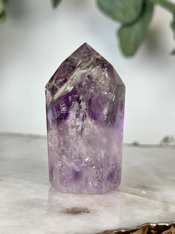 Grade A+ Phantom Amethyst Quartz Tower with Rainbows and Hematite Inclusion | Bahia Brazil | Energetically Activated PA13, 86g