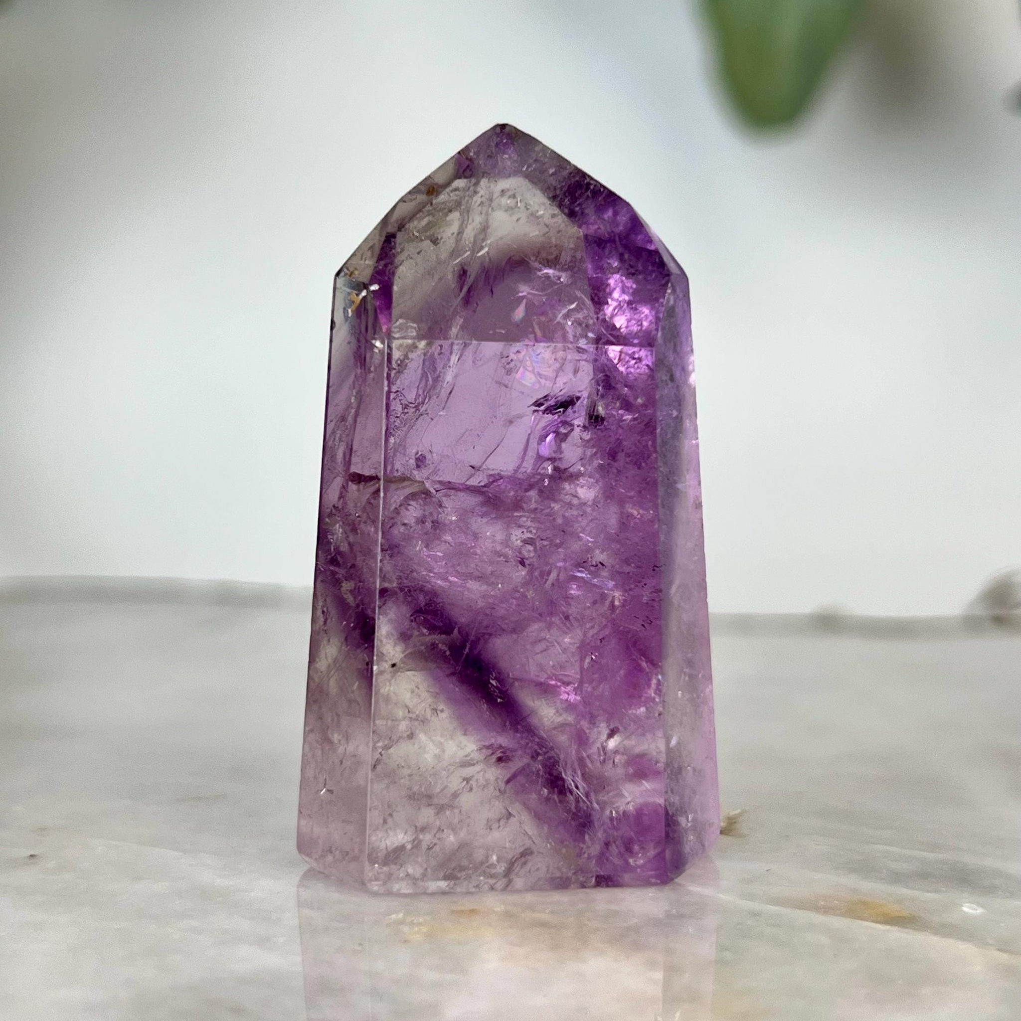 Grade A+ Phantom Amethyst Quartz Tower with Rainbows and Iron |  Energetically Activated PA17, 43g DISCOUNTED for Minor Chip on Point