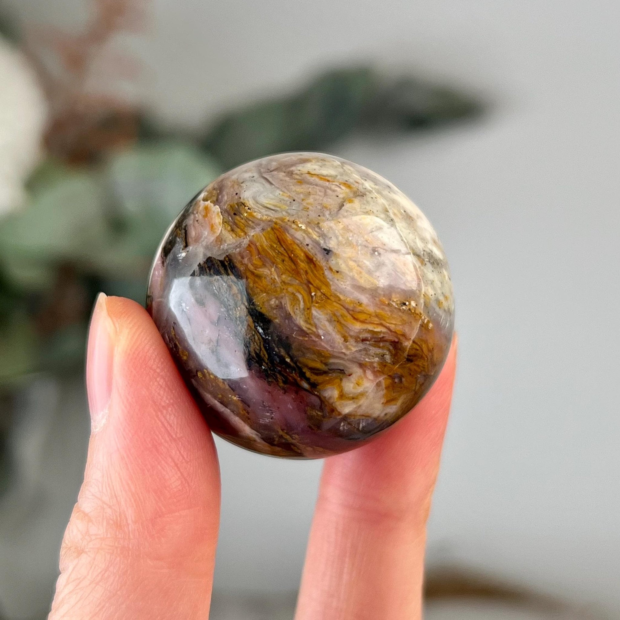 Grade A Pink Opal Sphere from Peru, Organic Hand-Polished, Stone of the Gods, Heart Healing,Spiritual Protection, Ancestral Wisdom PS01, 50g
