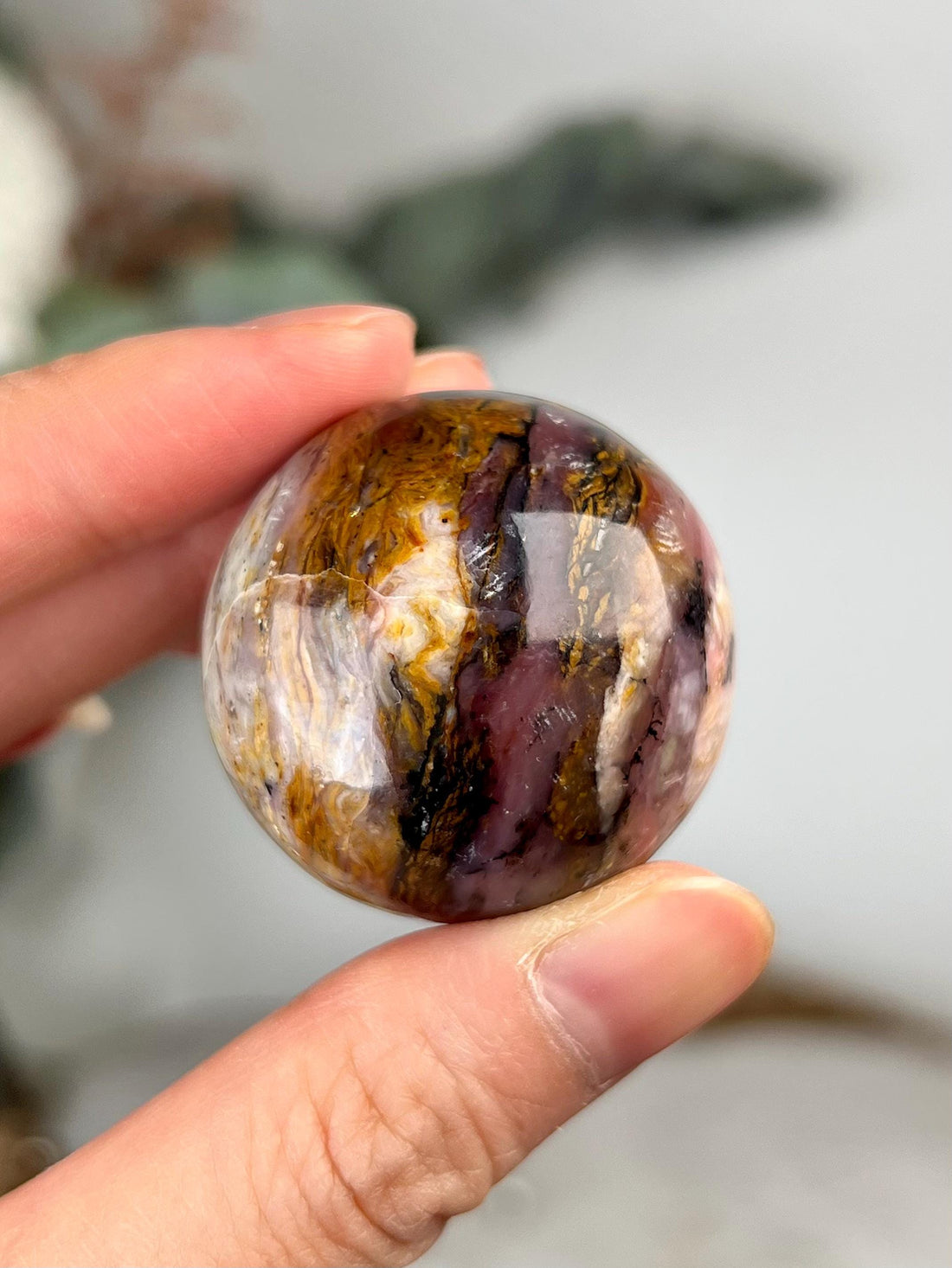 Grade A Pink Opal Sphere from Peru, Organic Hand-Polished, Stone of the Gods, Heart Healing,Spiritual Protection, Ancestral Wisdom PS01, 50g