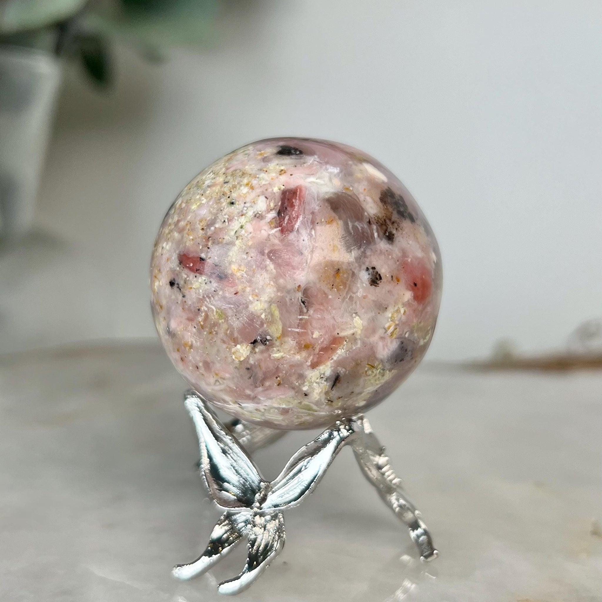 Grade A Pink Opal Sphere from Peru, Organic Hand-Polished, Stone of the Gods, Heart Healing,Spiritual Protection, Ancestral Wisdom PS02, 87g