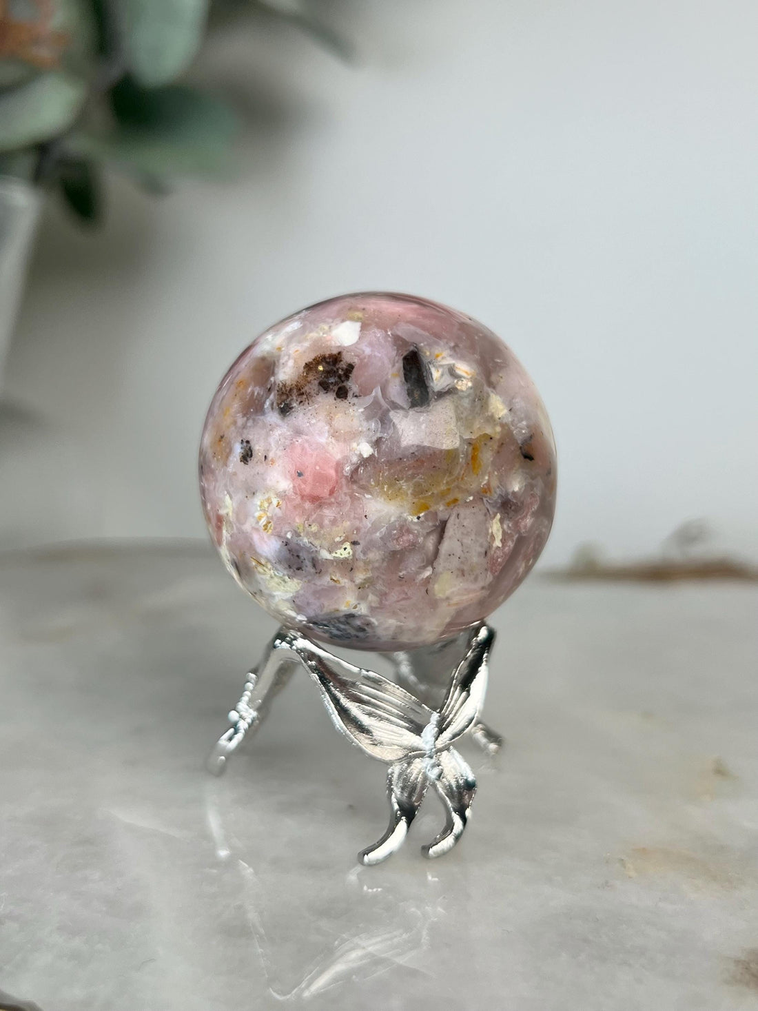 Grade A Pink Opal Sphere from Peru, Organic Hand-Polished, Stone of the Gods, Heart Healing,Spiritual Protection, Ancestral Wisdom PS02, 87g