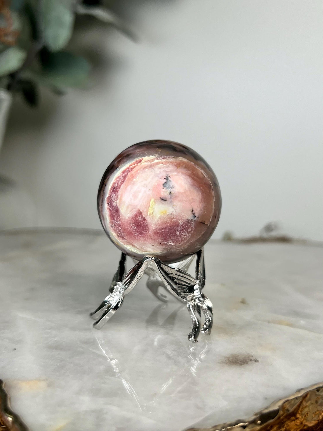 Grade A Pink Opal Sphere from Peru, Organic Hand-Polished, Stone of the Gods, Heart Healing,Spiritual Protection, Ancestral Wisdom PS05, 67g