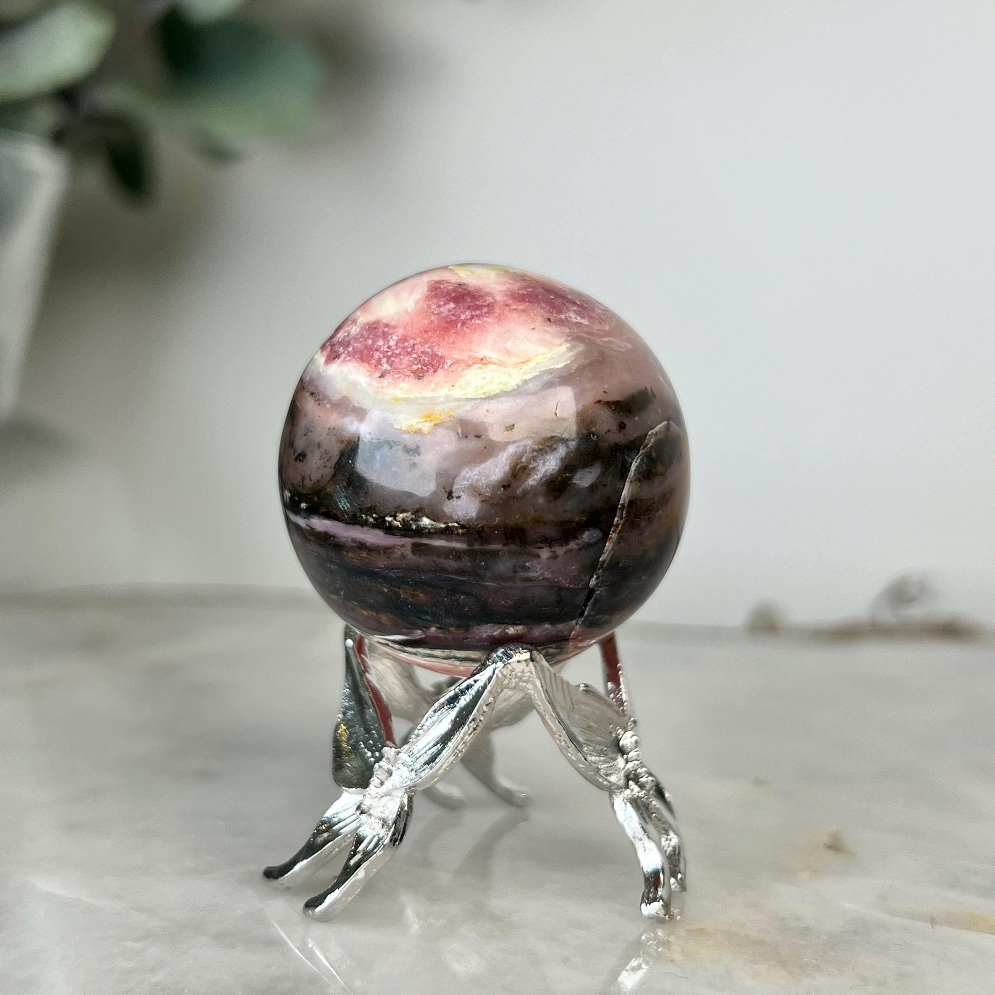 Grade A Pink Opal Sphere from Peru, Organic Hand-Polished, Stone of the Gods, Heart Healing,Spiritual Protection, Ancestral Wisdom PS05, 67g