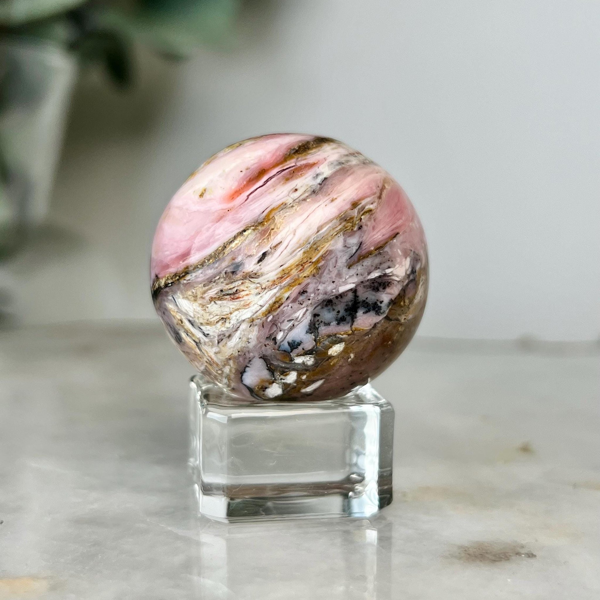 Grade A Pink Opal Sphere from Peru, Organic Hand-Polished, Stone of the Gods, Heart Healing,Spiritual Protection, Ancestral Wisdom PS07, 54g