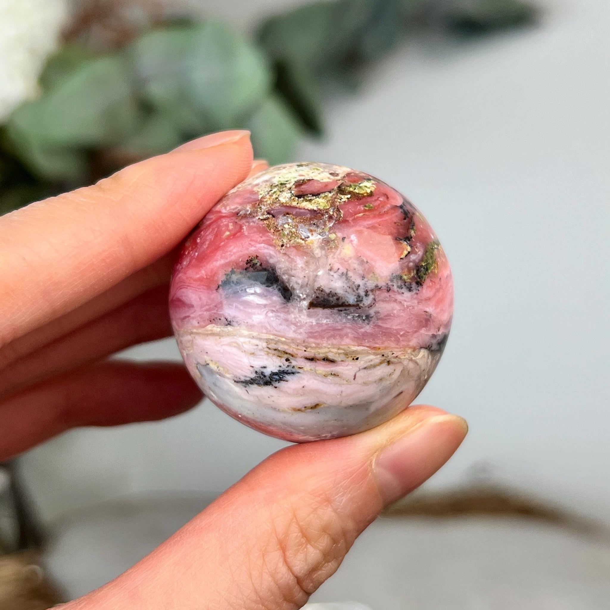 Grade A Pink Opal Sphere from Peru, Organic Hand-Polished, Stone of the Gods, Heart Healing,Spiritual Protection, Ancestral Wisdom PS08, 59g