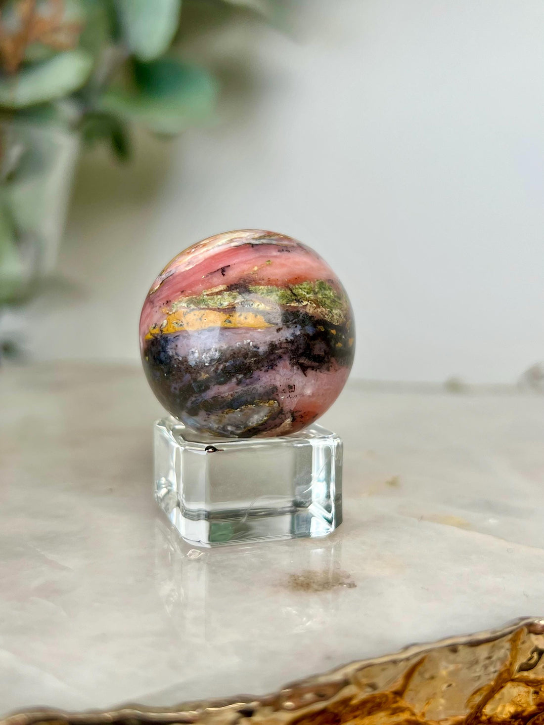 Grade A Pink Opal Sphere from Peru, Organic Hand-Polished, Stone of the Gods, Heart Healing,Spiritual Protection, Ancestral Wisdom PS09, 43g