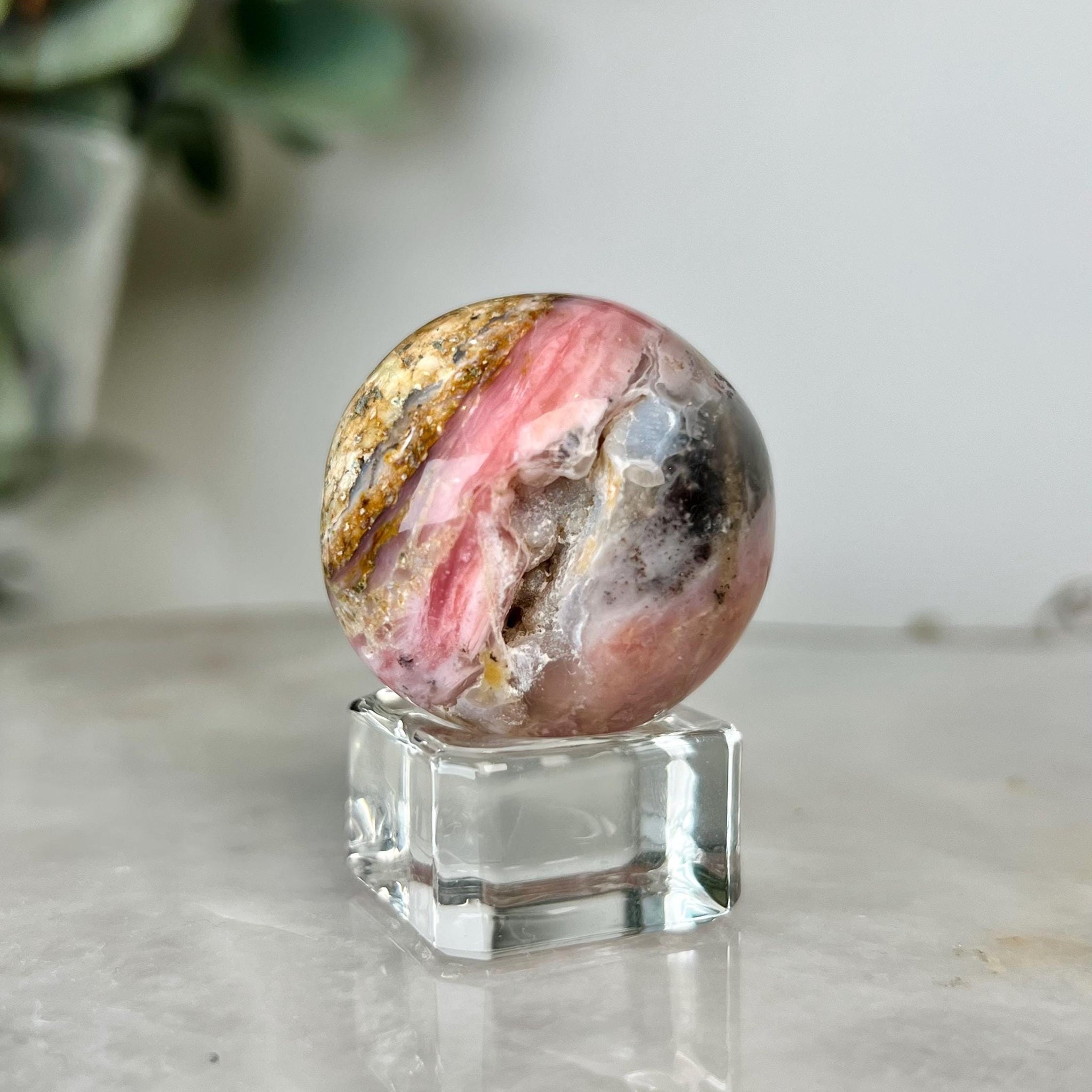 Grade A Pink Opal Sphere from Peru, Organic Hand-Polished, Stone of the Gods, Heart Healing,Spiritual Protection, Ancestral Wisdom PS10, 49g