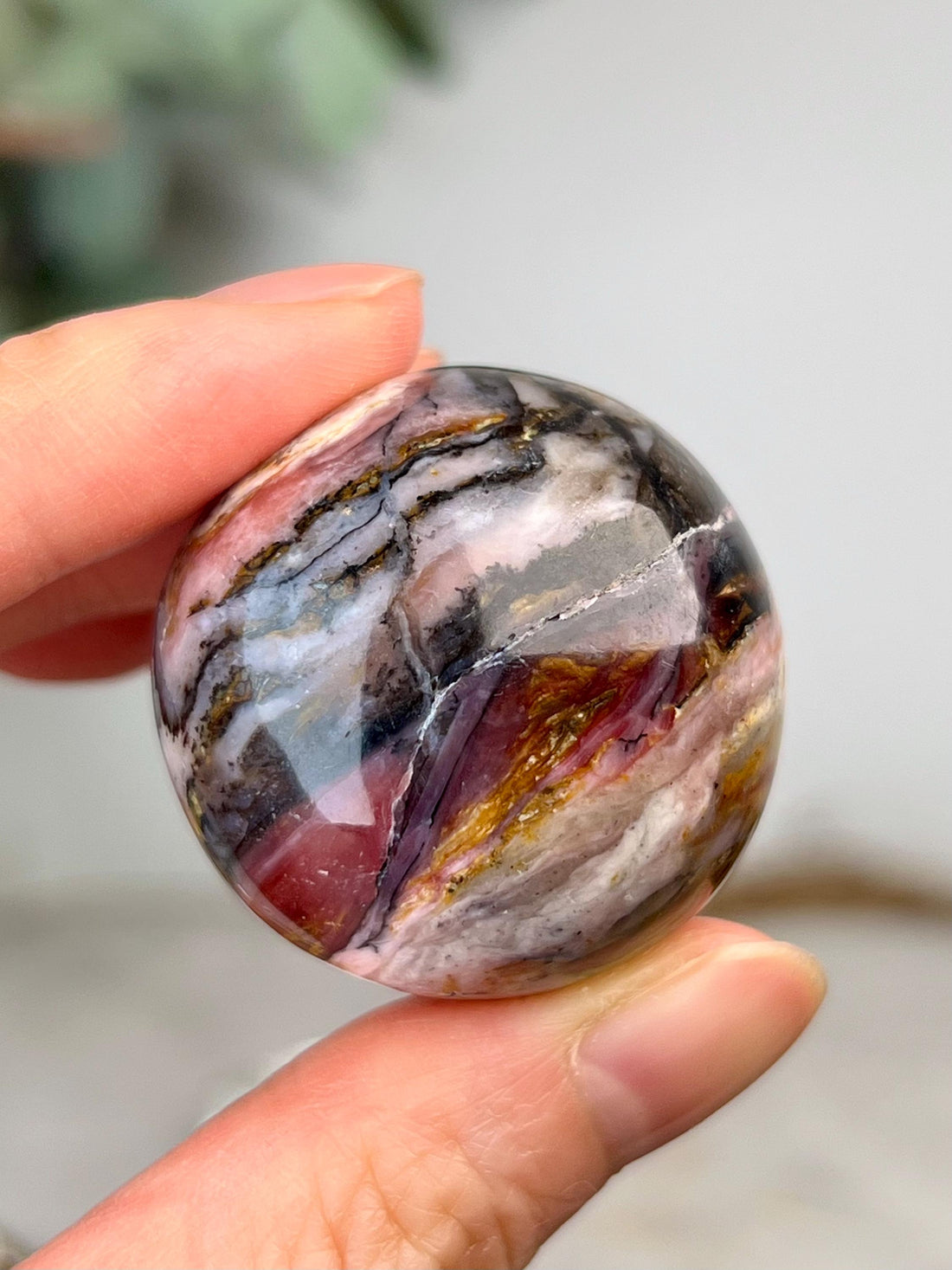 Grade A Pink Opal Sphere from Peru, Organic Hand-Polished, Stone of the Gods, Heart Healing,Spiritual Protection, Ancestral Wisdom PS11, 45g