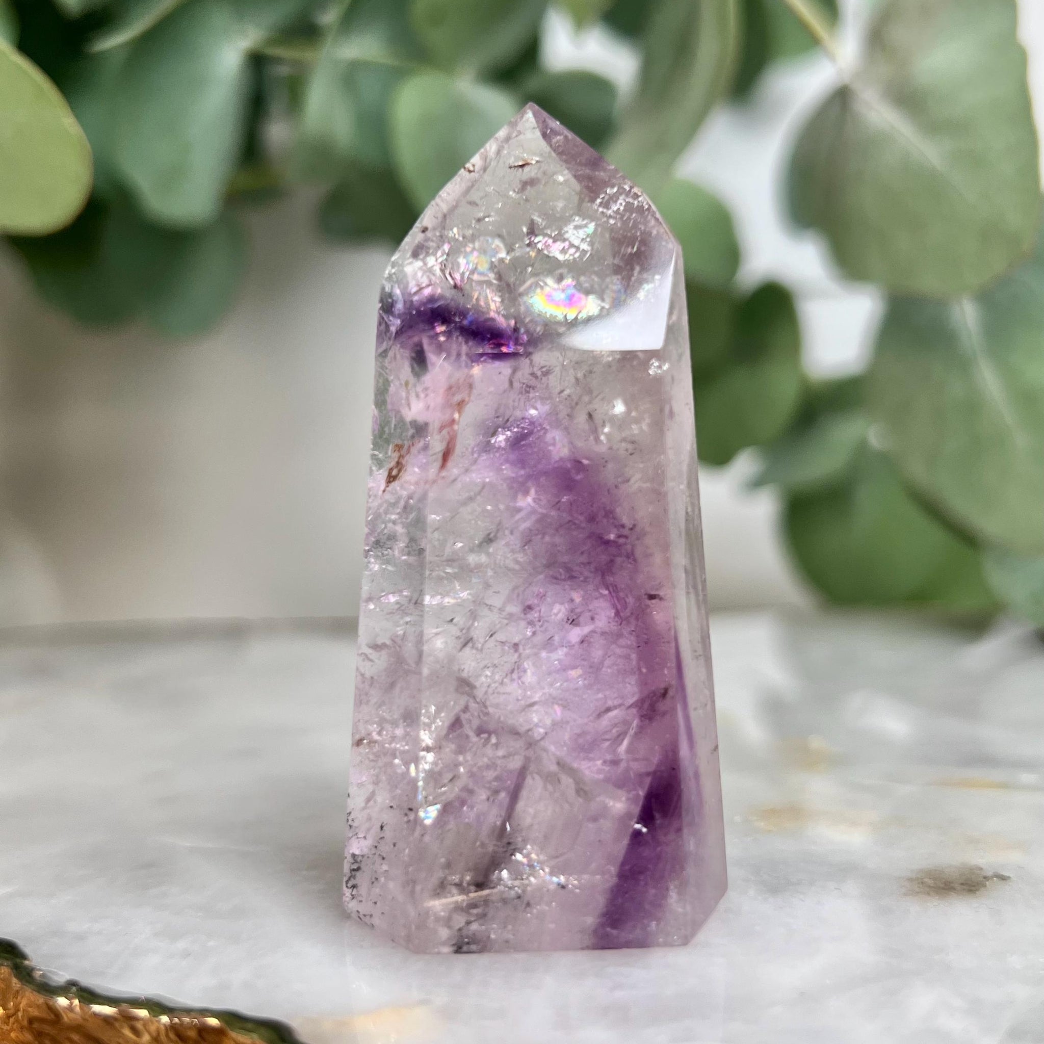 Grade A+ Phantom Amethyst Quartz Tower with Iron, Hematite and Rainbows | Bahia Brazil | Energetically Activated PA29, 59g