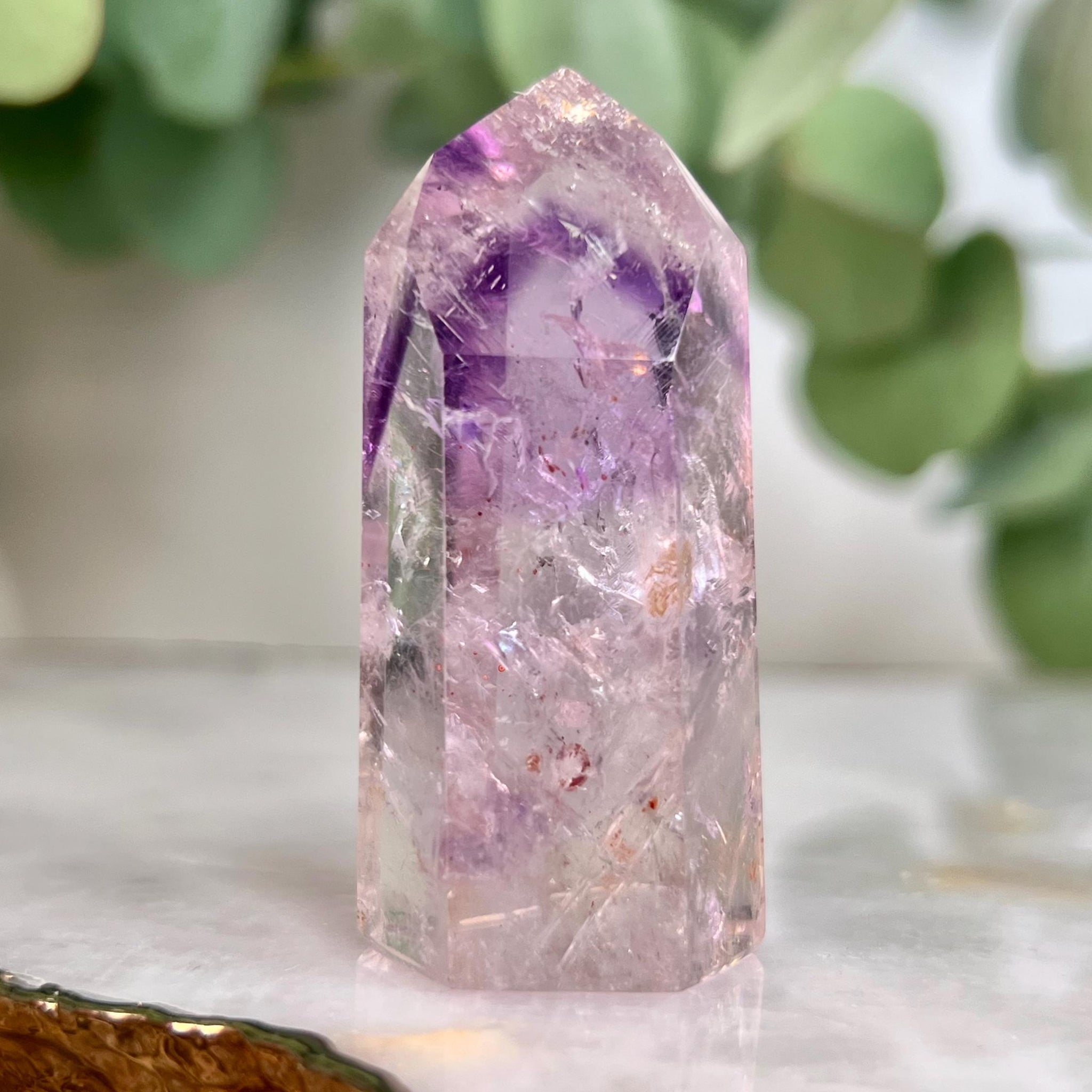 Grade A+ Phantom Amethyst Quartz Tower with Red Hematite and Rainbows | Bahia Brazil | Energetically Activated PA28, 49g