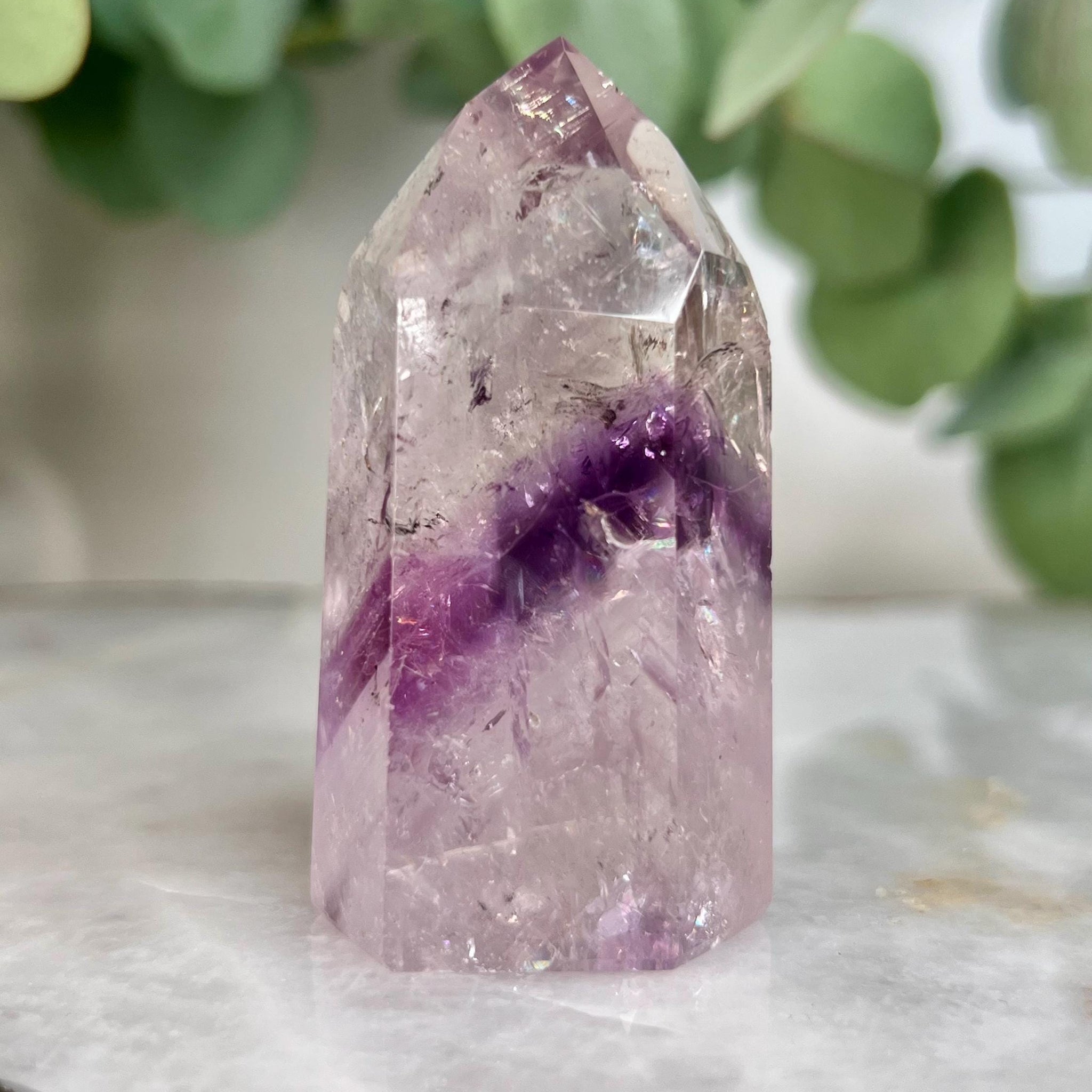 Grade A+ Phantom Amethyst Quartz Tower with Hematite and Rainbows | Bahia Brazil | Energetically Activated PA27, 80g