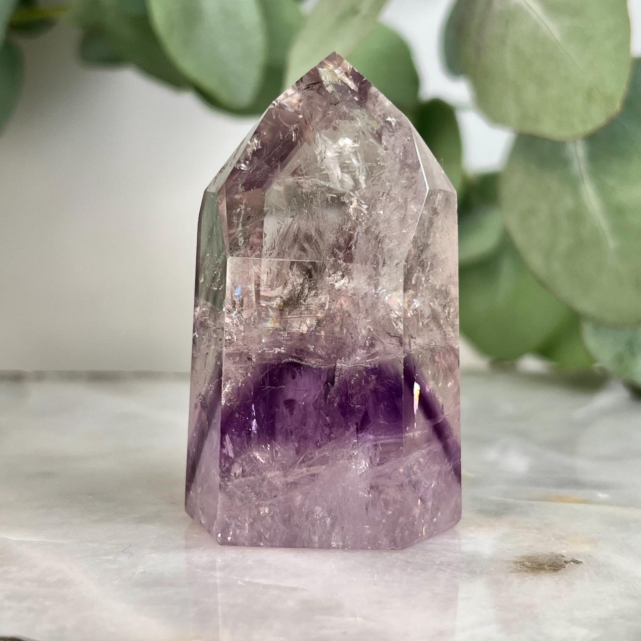 Grade A+ Phantom Amethyst Quartz Tower with Hematite and Rainbows | Bahia Brazil | Energetically Activated PA23, 112g