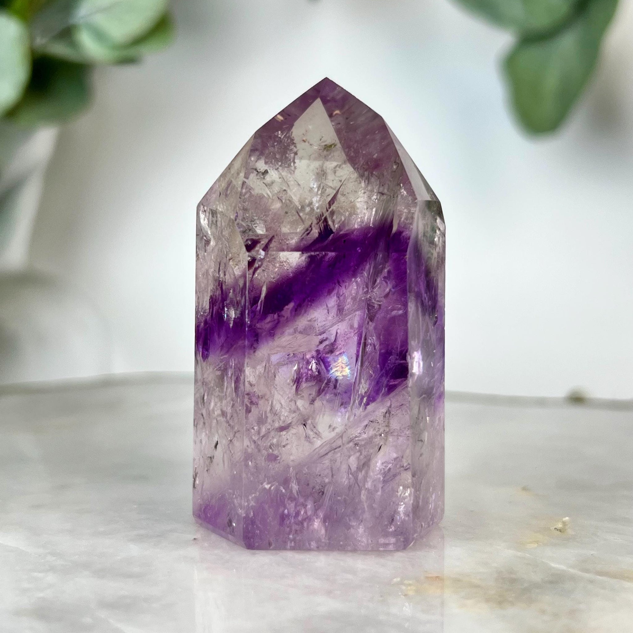 Grade A+ Phantom Amethyst Quartz Tower with Rainbows | Bahia Brazil | Energetically Activated PA09, 97g